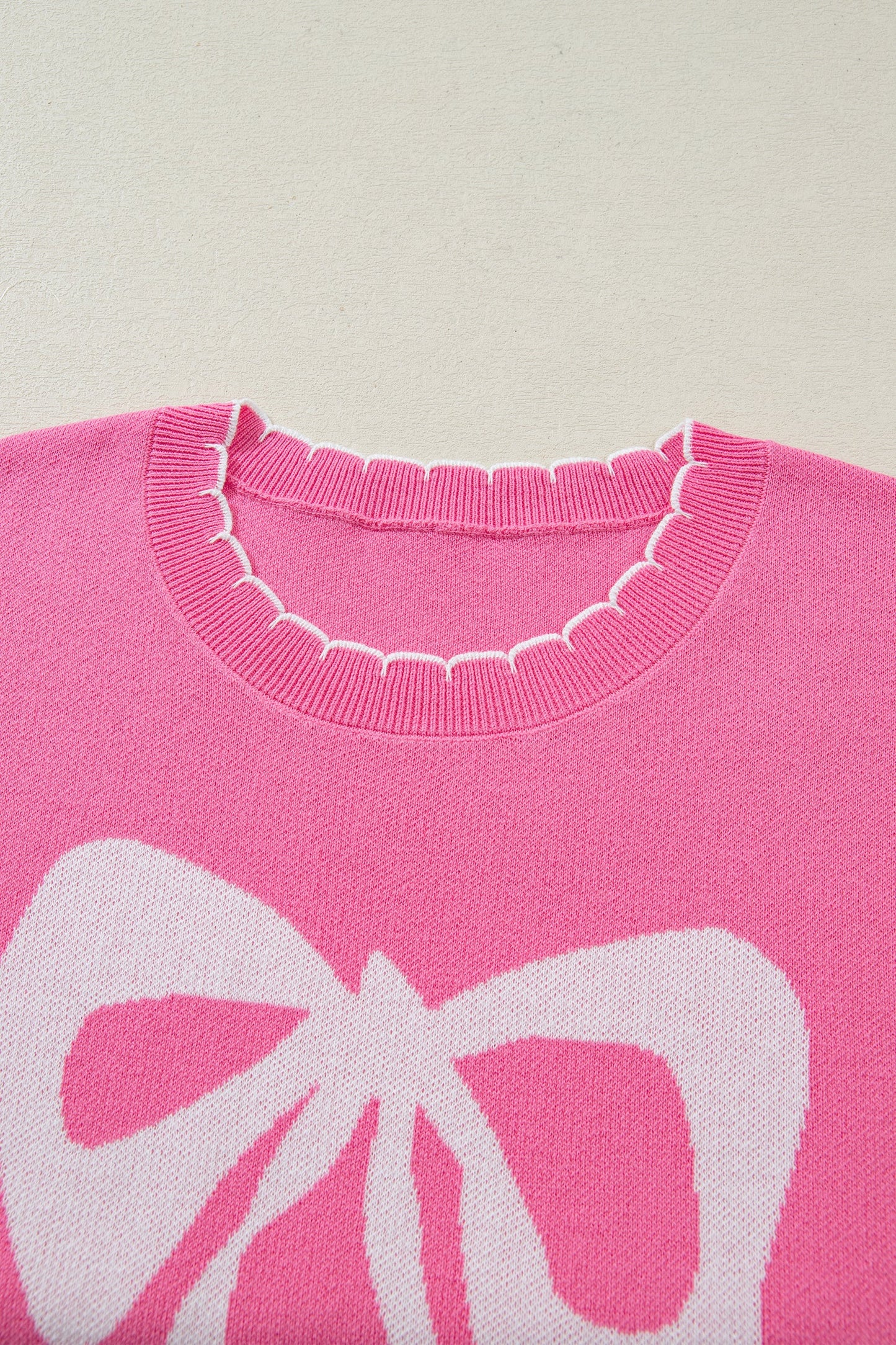 Bow Tie Contrast Stitch 3/4 Sleeve Sweater