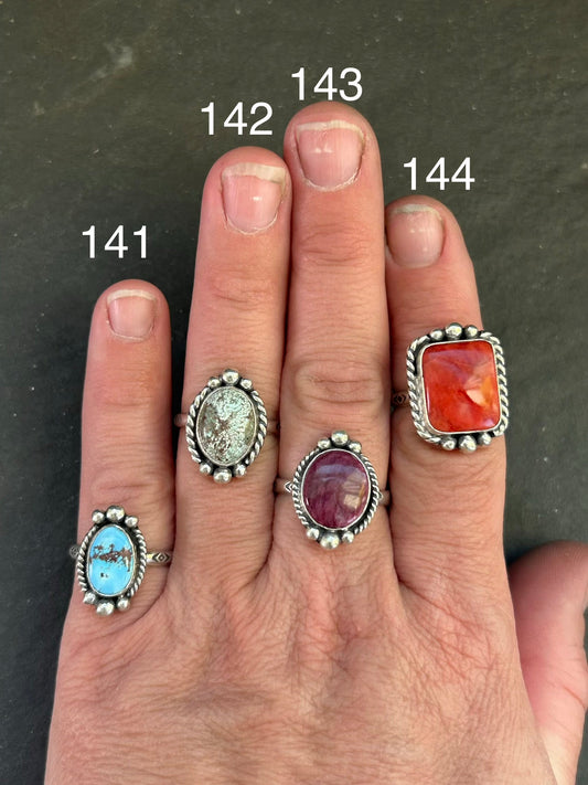 143 - Sterling Silver Purple Spiny Oyster Medicine Man Eye Stamped Stacking Ring by Jason Ogg