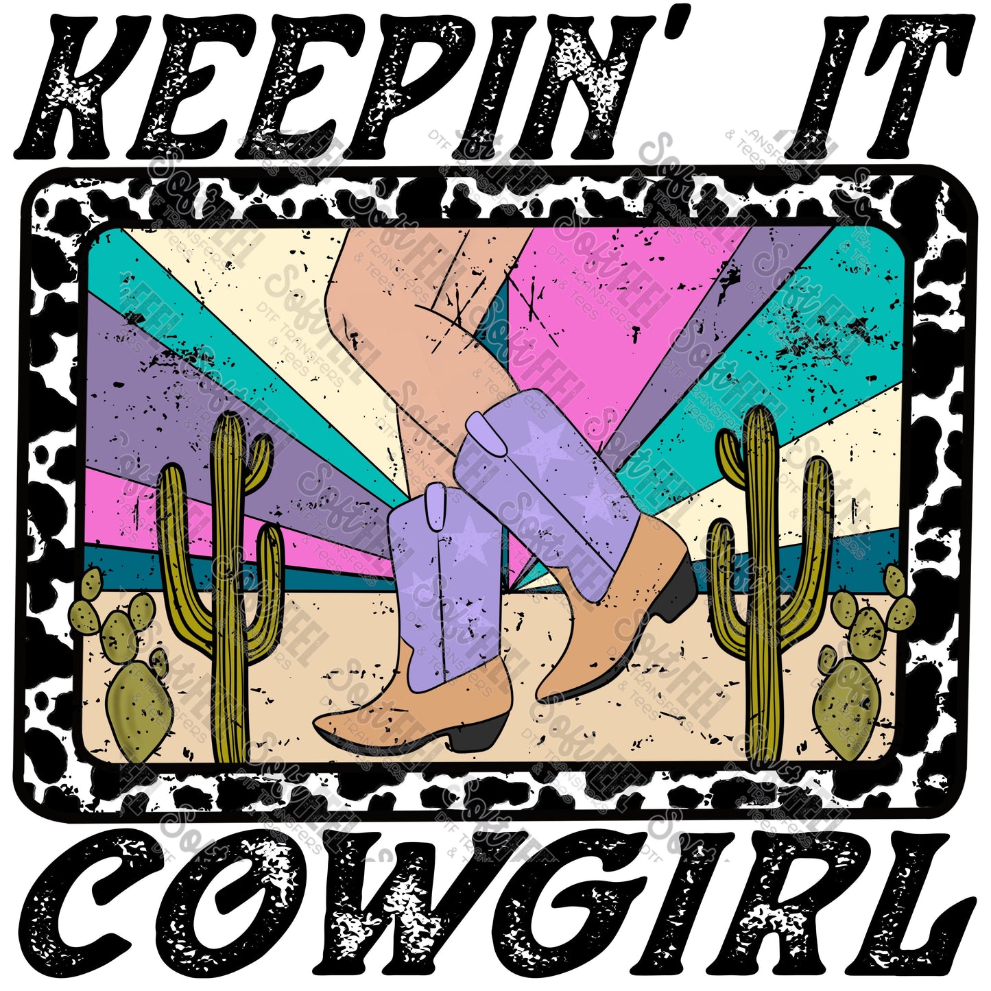 Keeping it Cowgirl - Country Western / Retro / Women's - Direct To Film Transfer / DTF - Heat Press Clothing Transfer