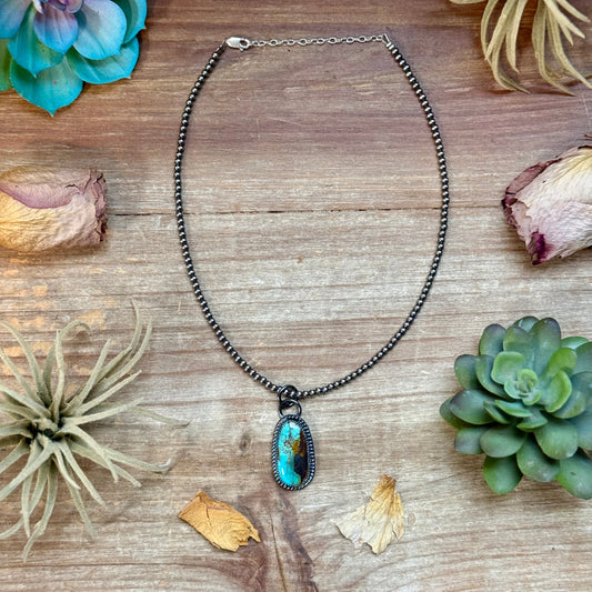 ***FREE Sterling Silver Pearl Necklace + MJ Long Oval Turquoise Pendant
