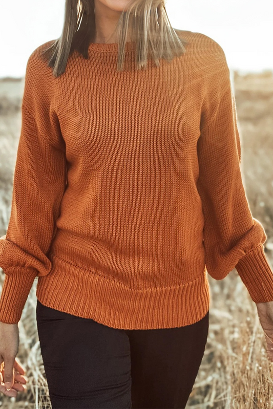 Solid Ribbed Drop Shoulder Sweater