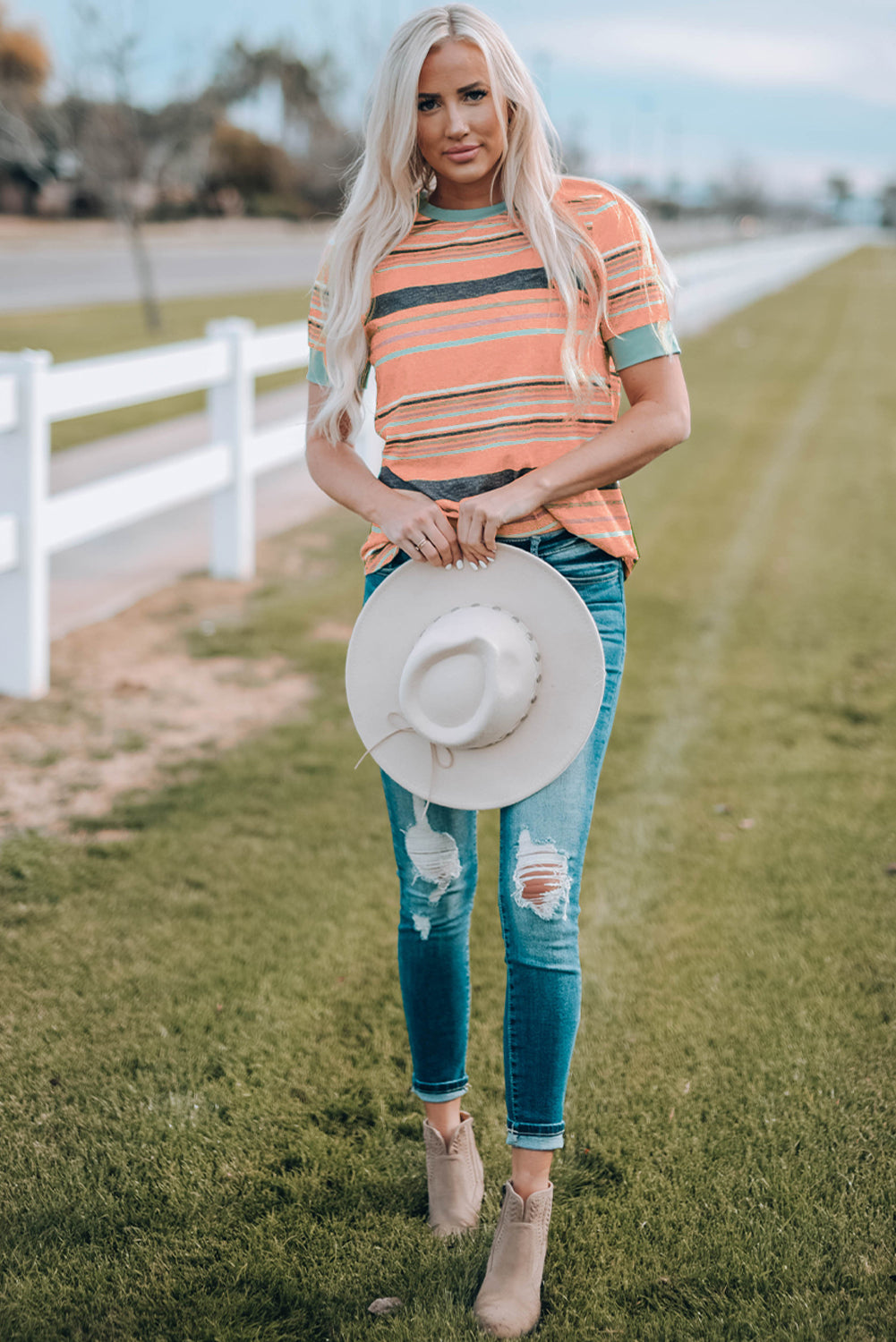 Stripe Short Sleeve Crew Neck T-Shirt