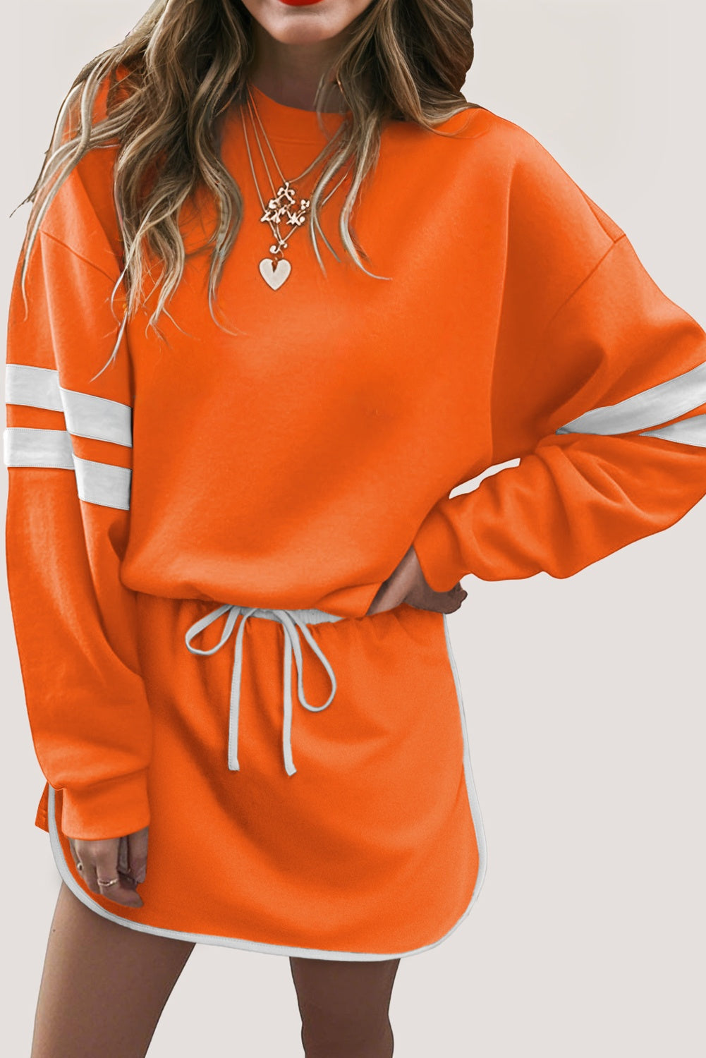 Varsity Stripe Pullover and Mini Skirt Set