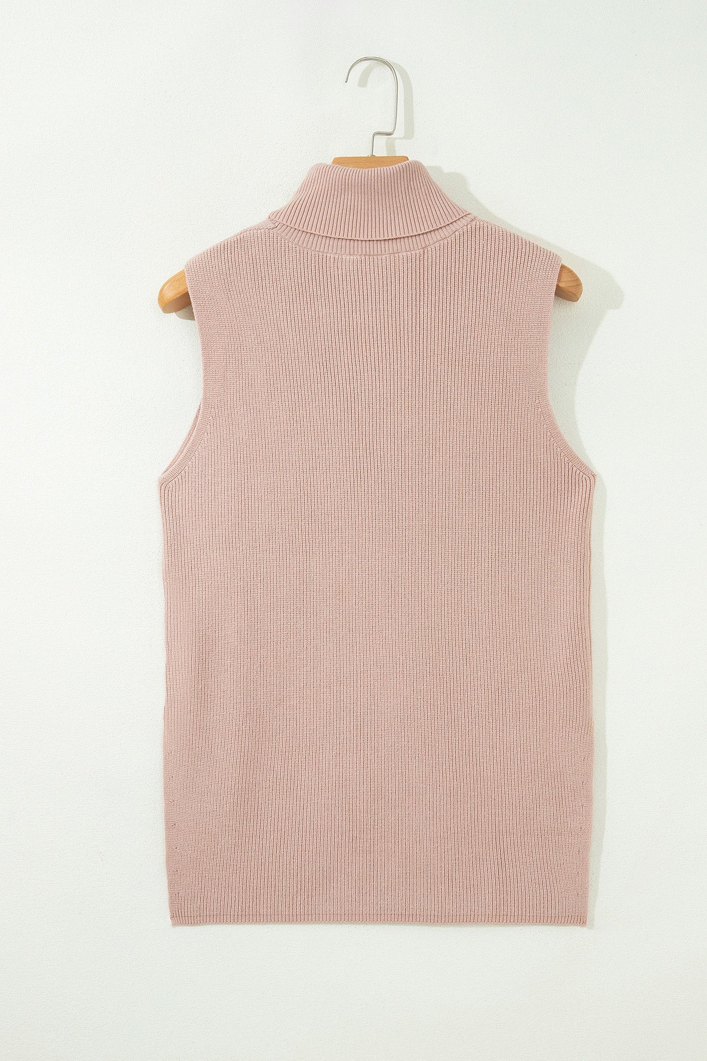 Solid Turtleneck Split Hem Sleeveless Knit Top