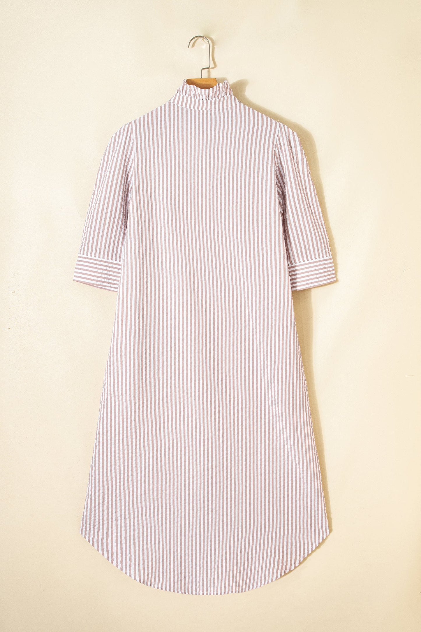 Stripe Frilled Collar 3/4 Sleeve Maxi Dress