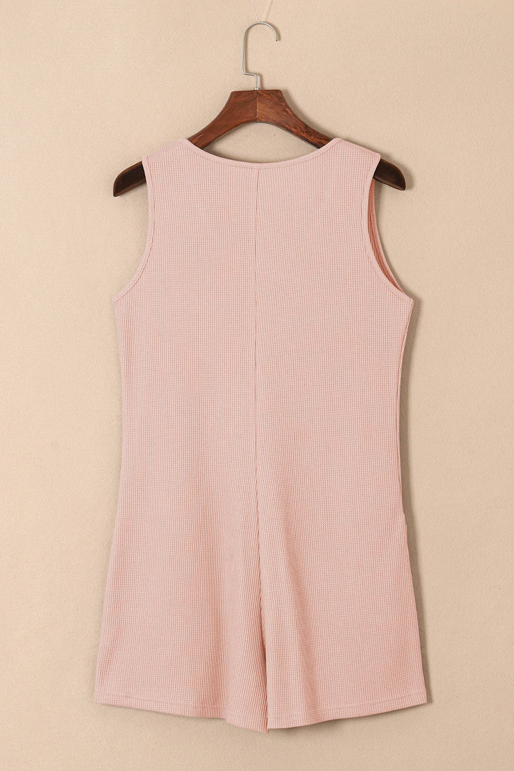 Solid Waffle Buttoned Scoop Neck Sleeveless Romper