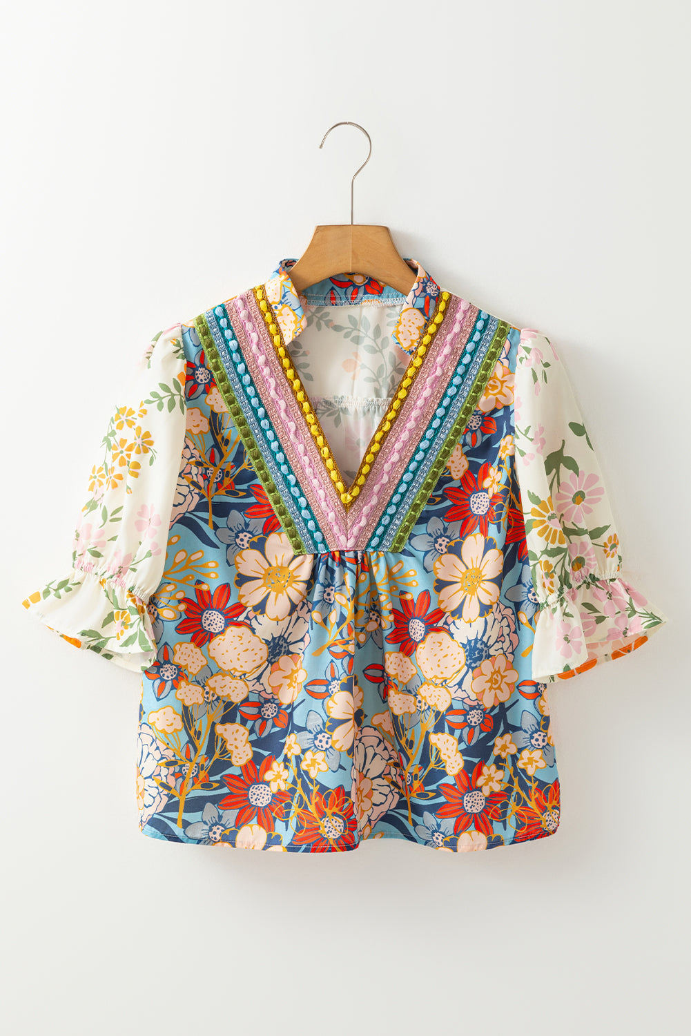 Floral Boho Crochet V-Neck Half Sleeve Blouse