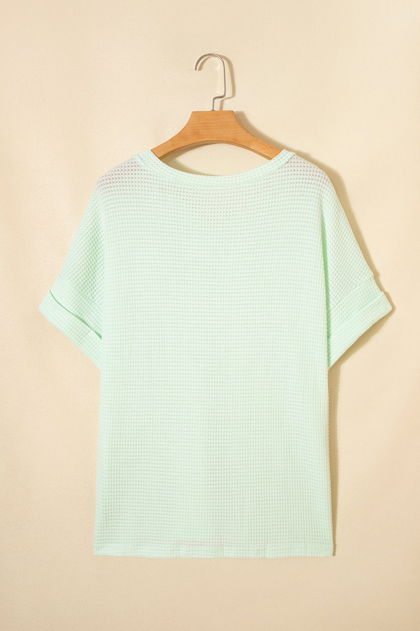 Solid Waffle Knit V-Neck Short Sleeve Top