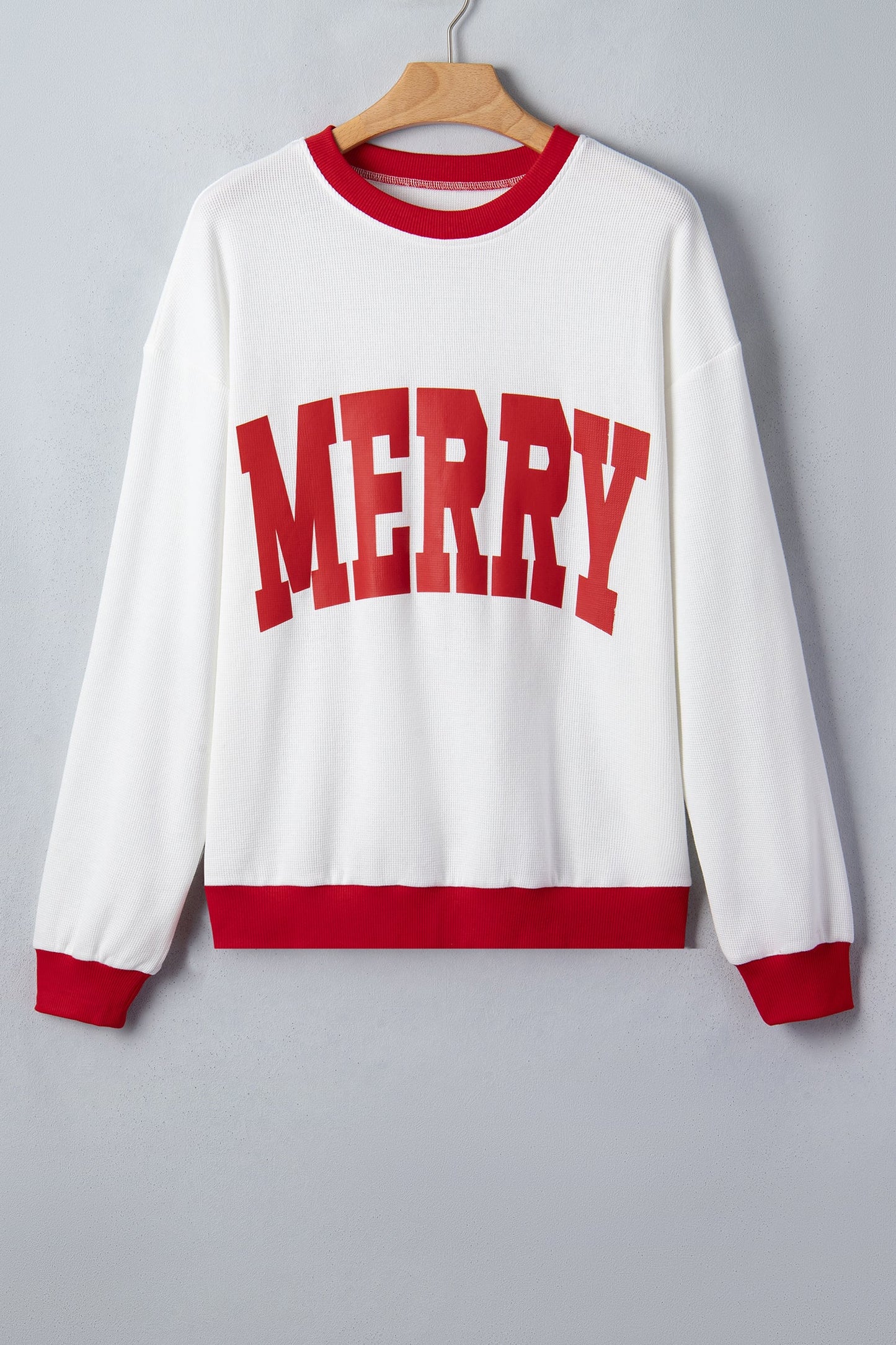 Merry Colorblock Waffle Knit Christmas Sweatshirt