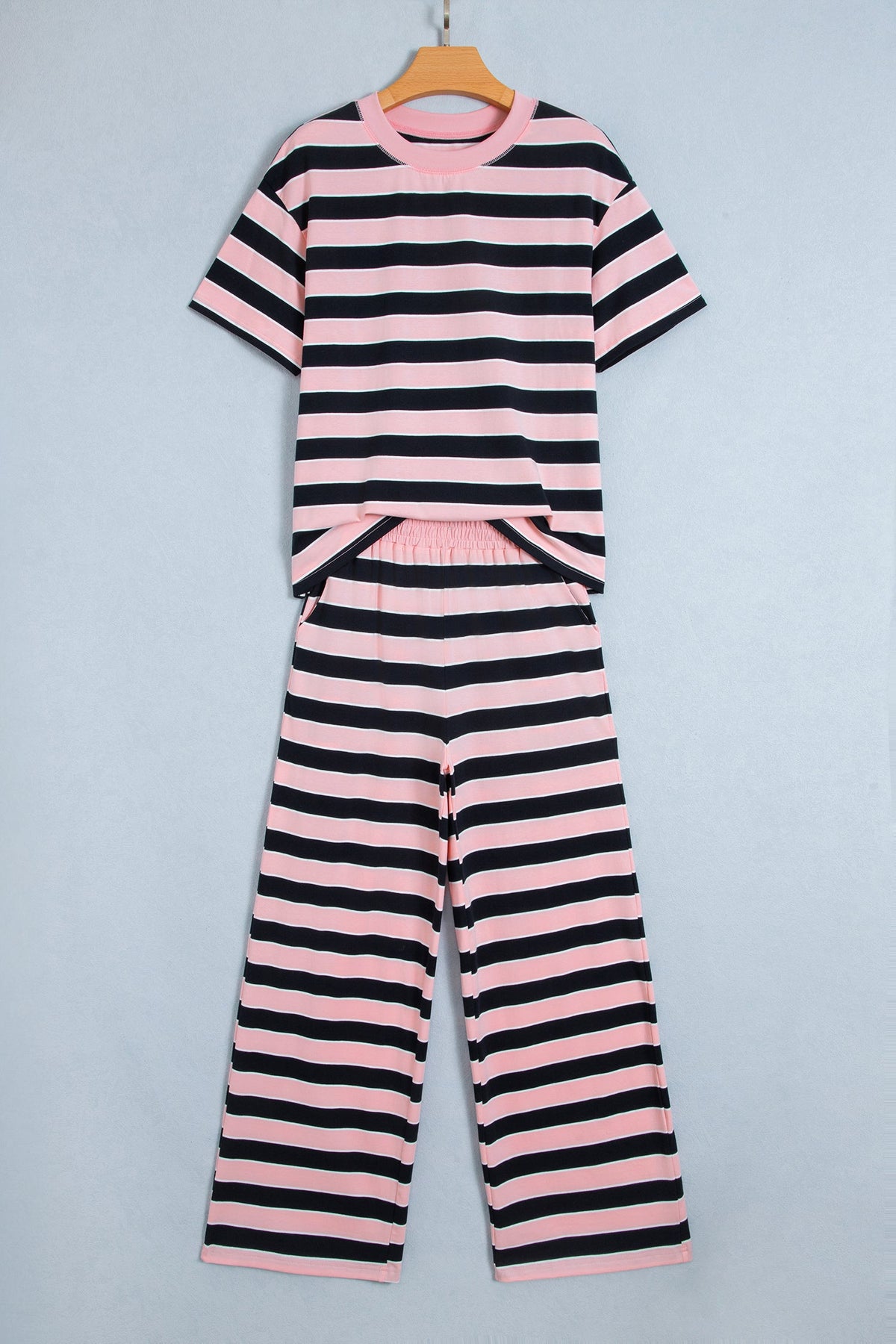 Stripe Short Sleeve Tee & Wide Leg Pants Set