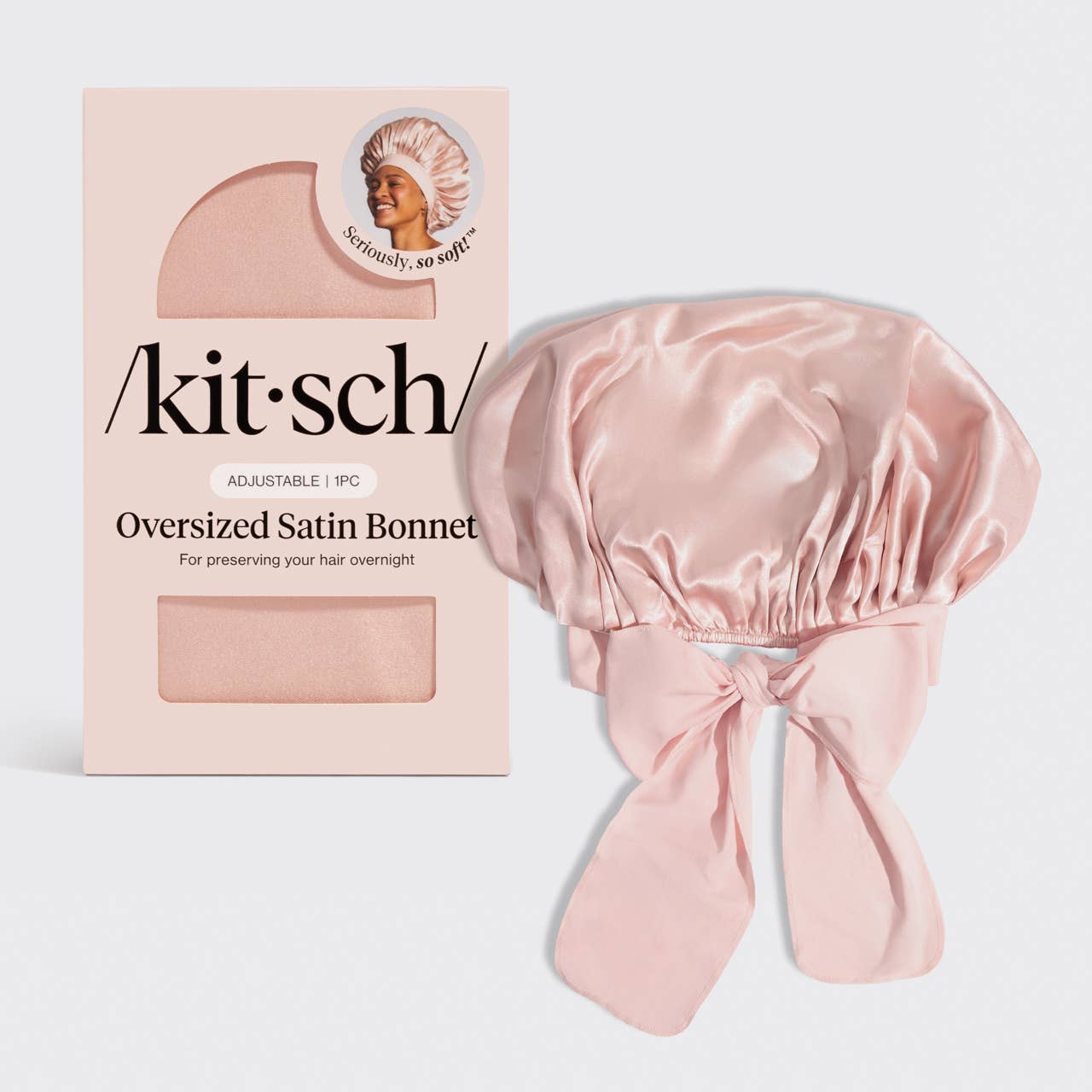 Adjustable Oversized Satin Bonnet- Blush by Kitsch