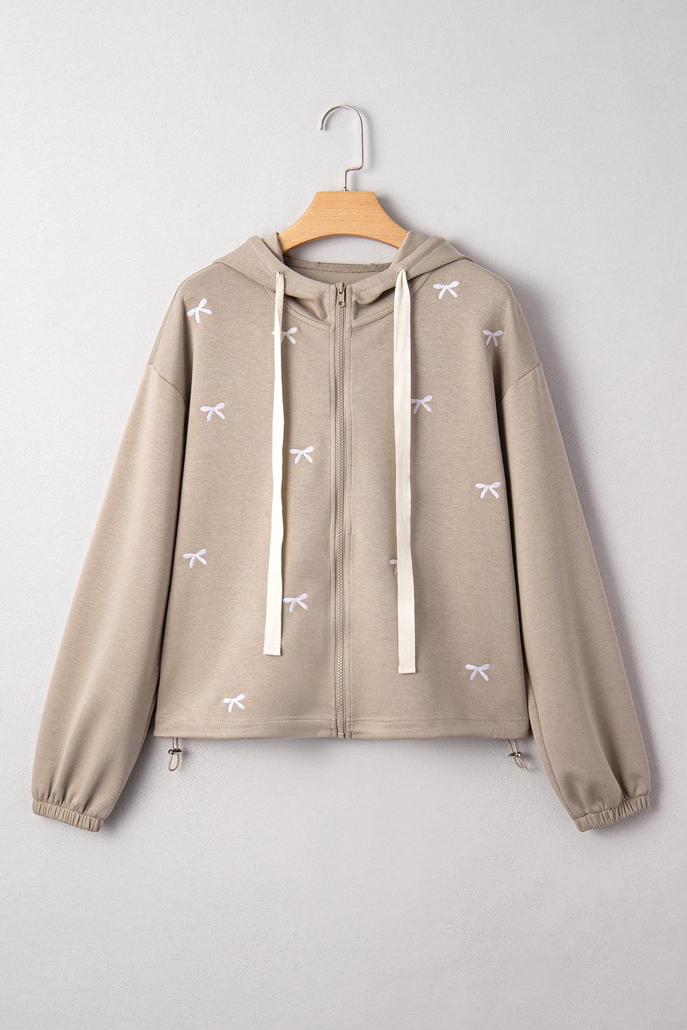 Bow Embroidered Zip-Up Hoodie