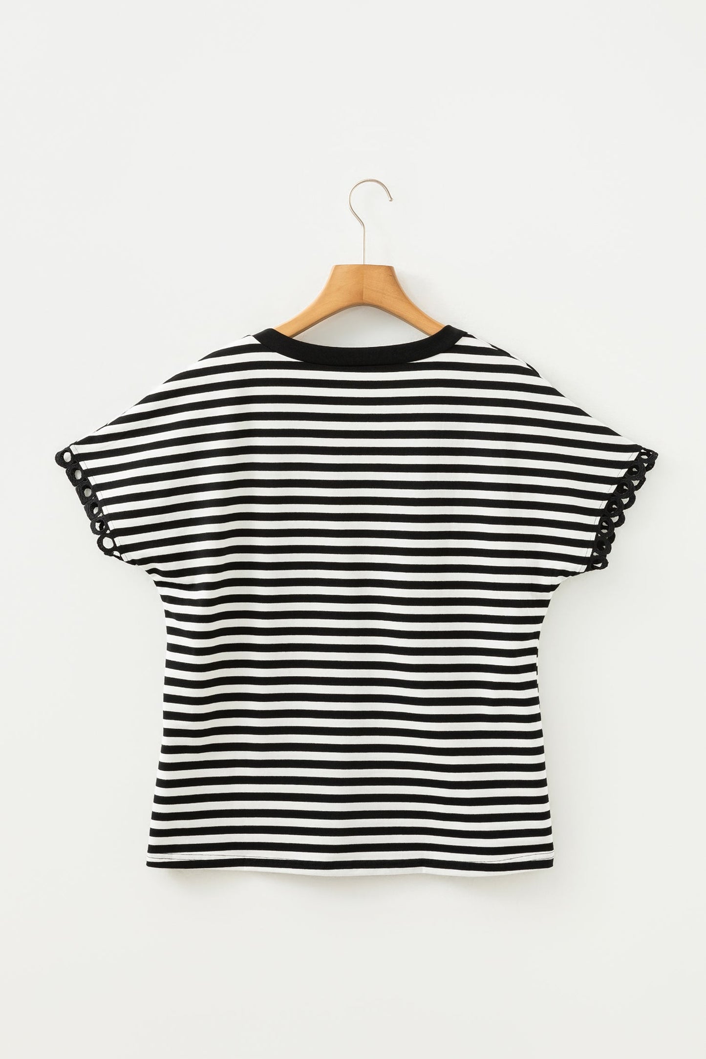 Stripe V-Neck Lace Trim Short Sleeve Tee