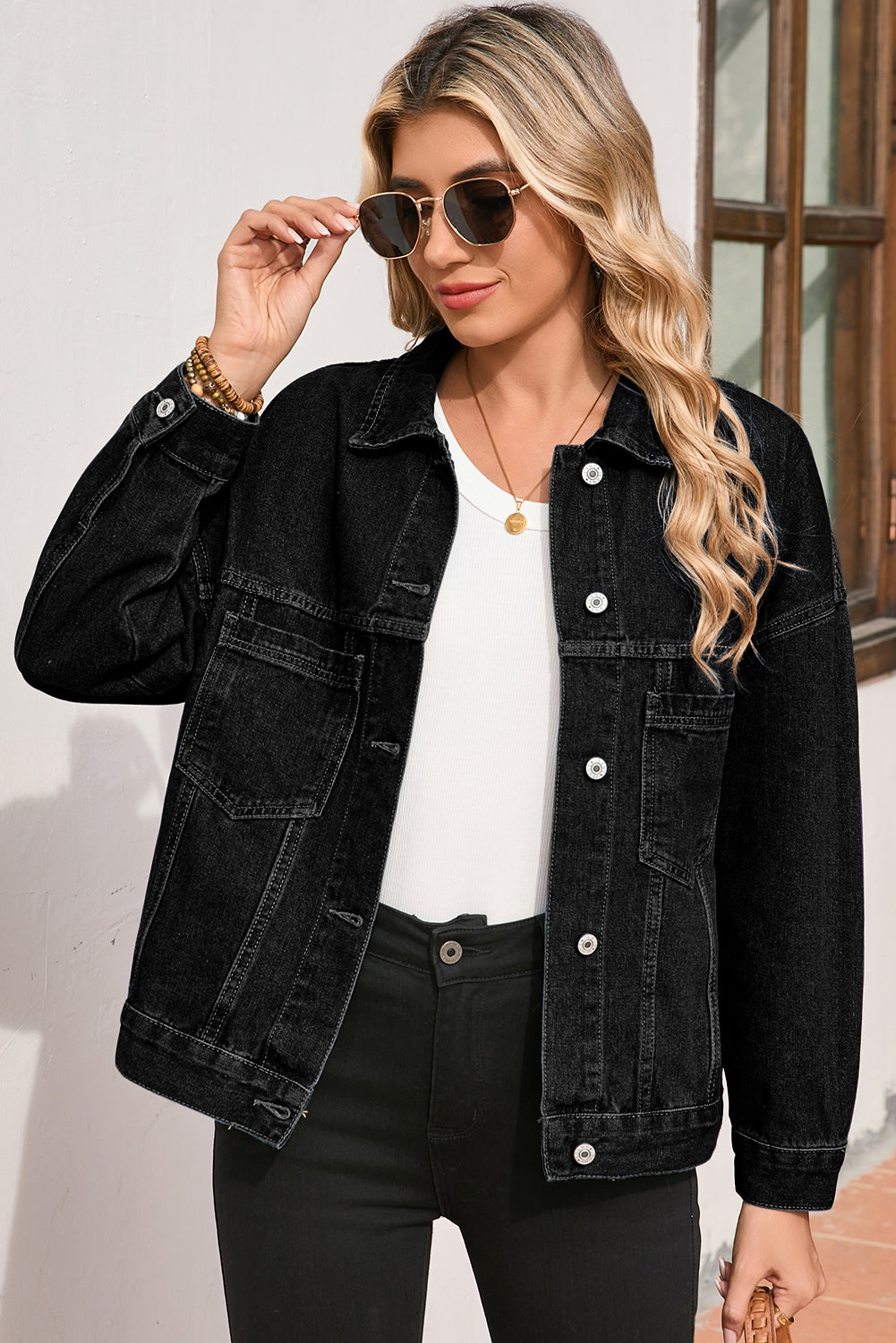Stripe Wash Oversize Pocket Denim Jacket