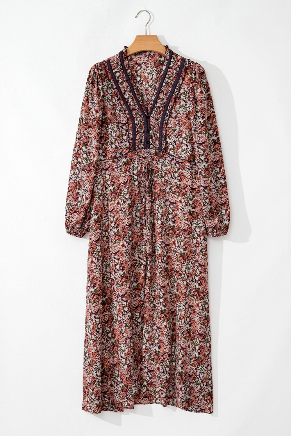 Floral Split Front Tiered Frill Midi Dress
