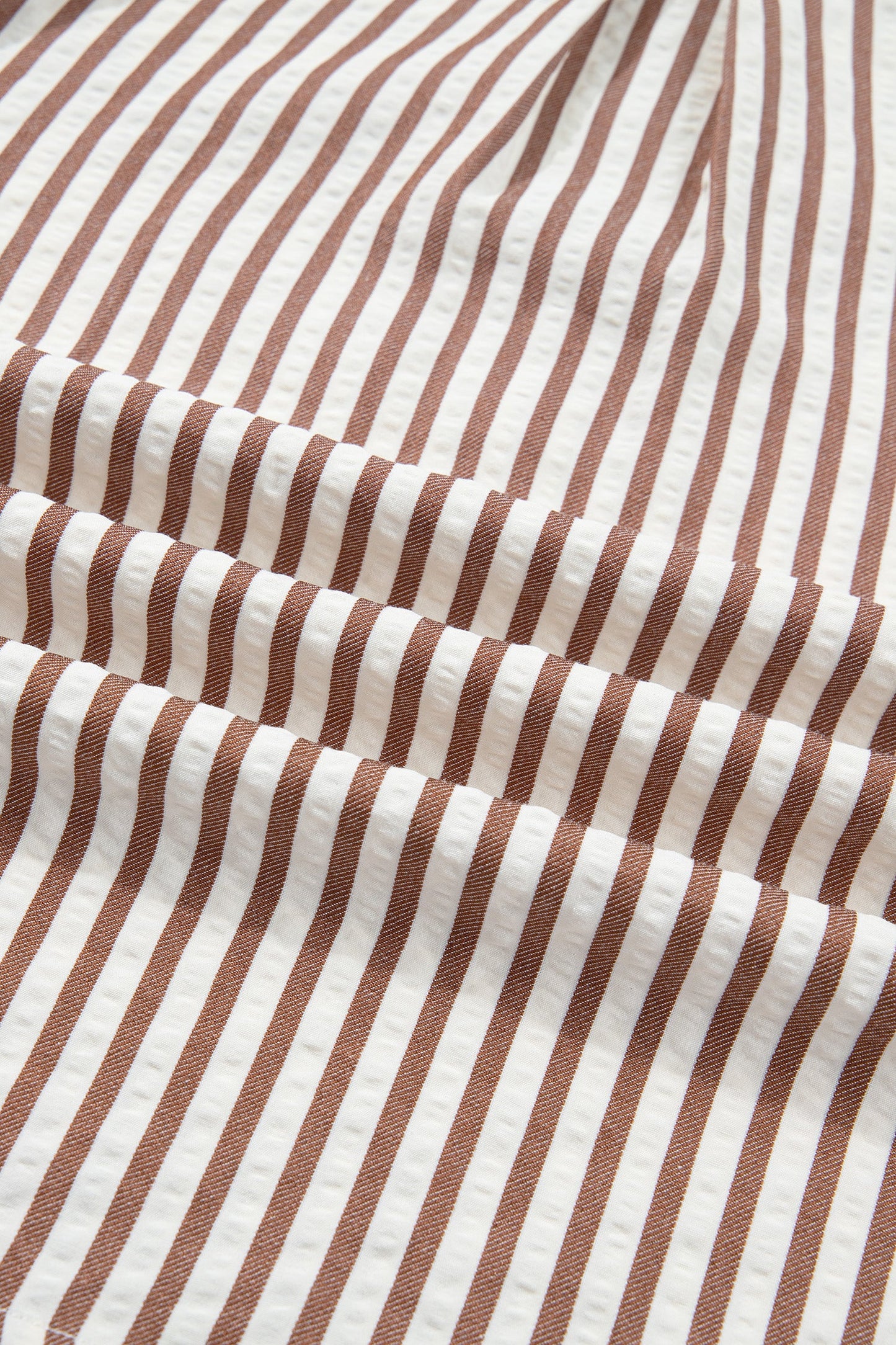 Stripe Collared V-Neck Bubble Sleeve Blouse