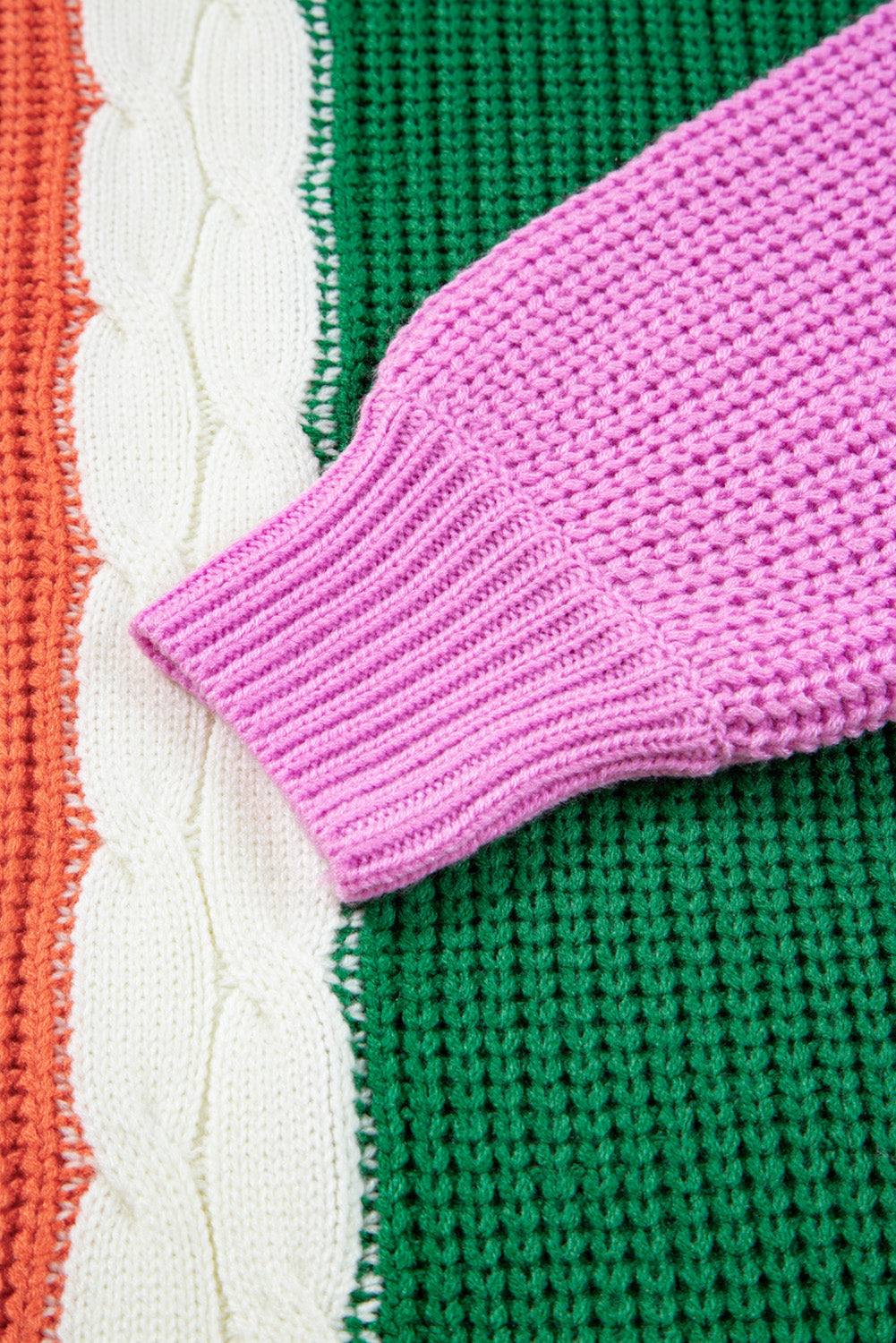 Colorblock Textured Knit Drop Shoulder Sweater