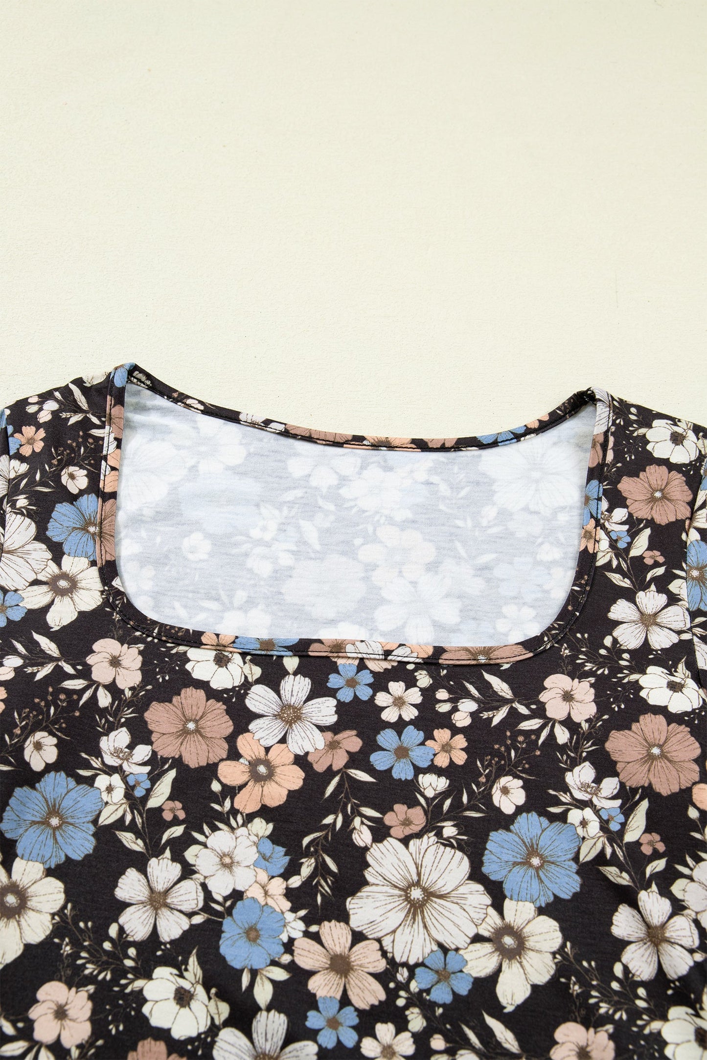 Leopard & Floral Square Neck Long Sleeve T-Shirt
