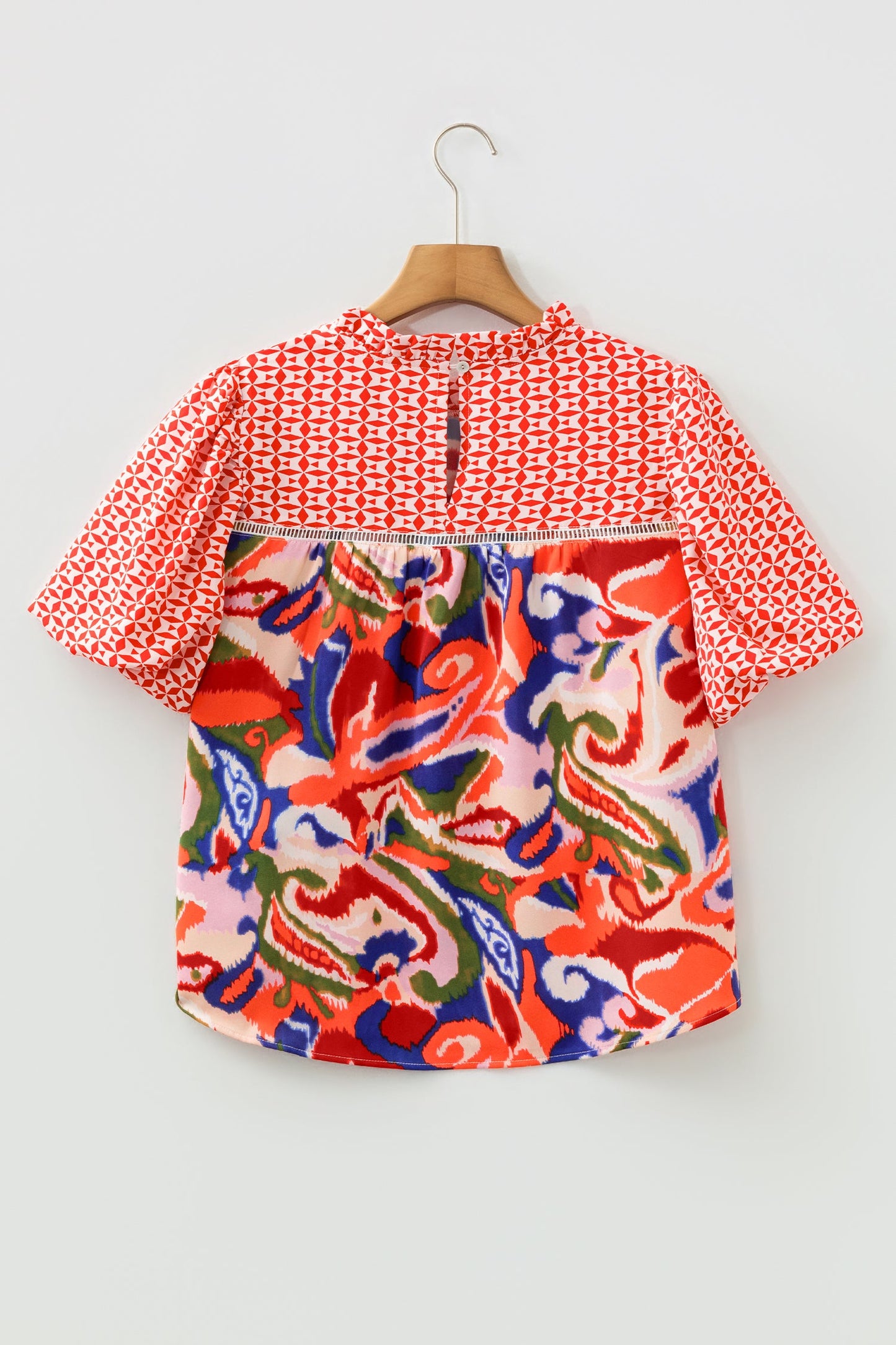 Paisley Geometric Patchwork Puff Sleeve Blouse