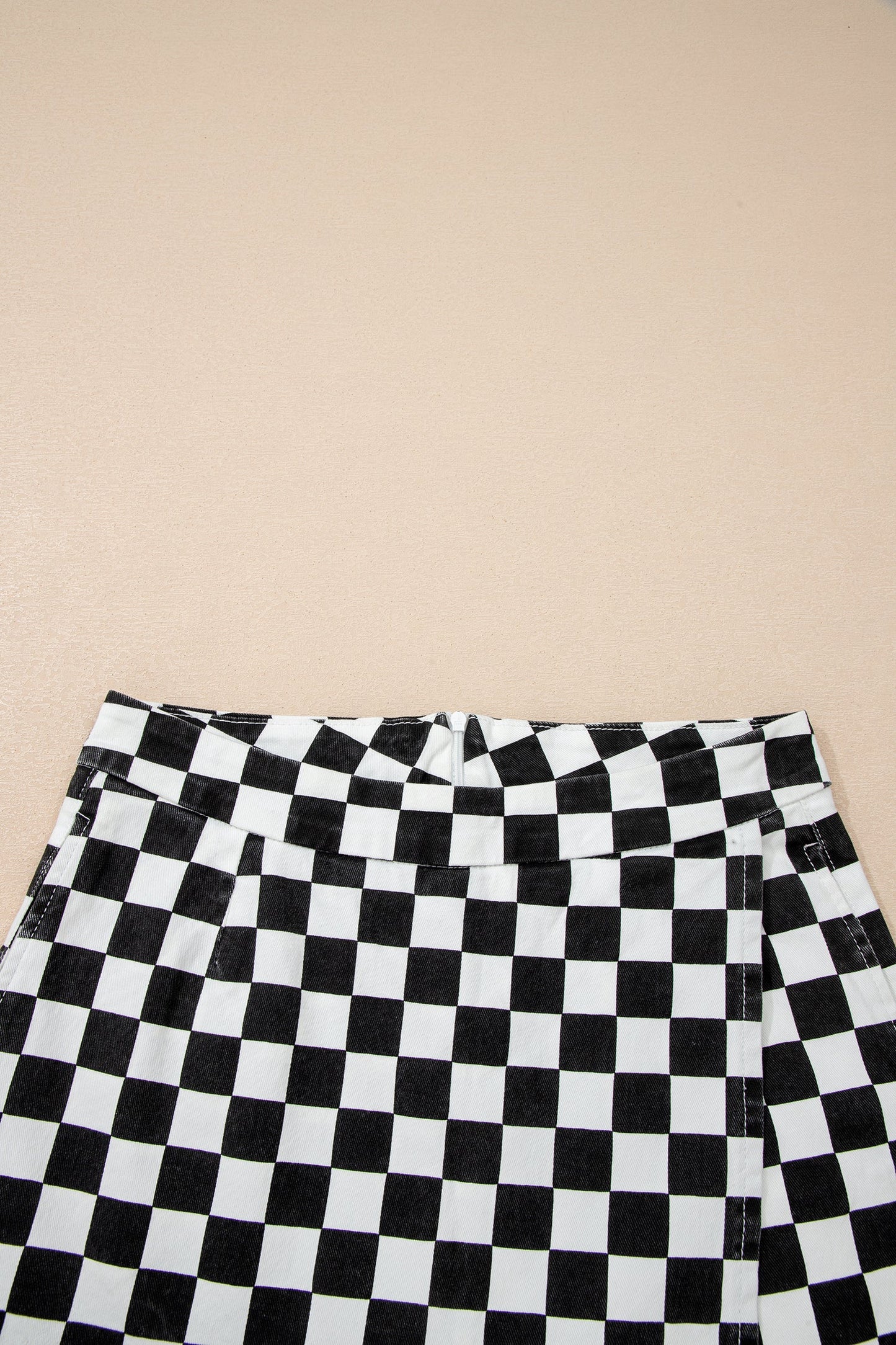 Checker Denim Overlap Detail Summer Shorts