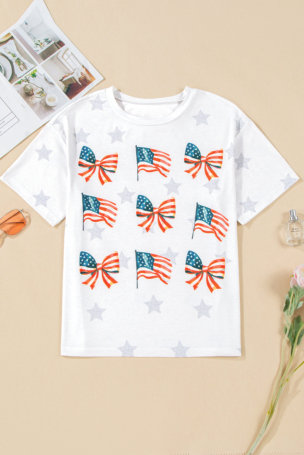 Patriotic Flag Bow Graphic Starry T-Shirt