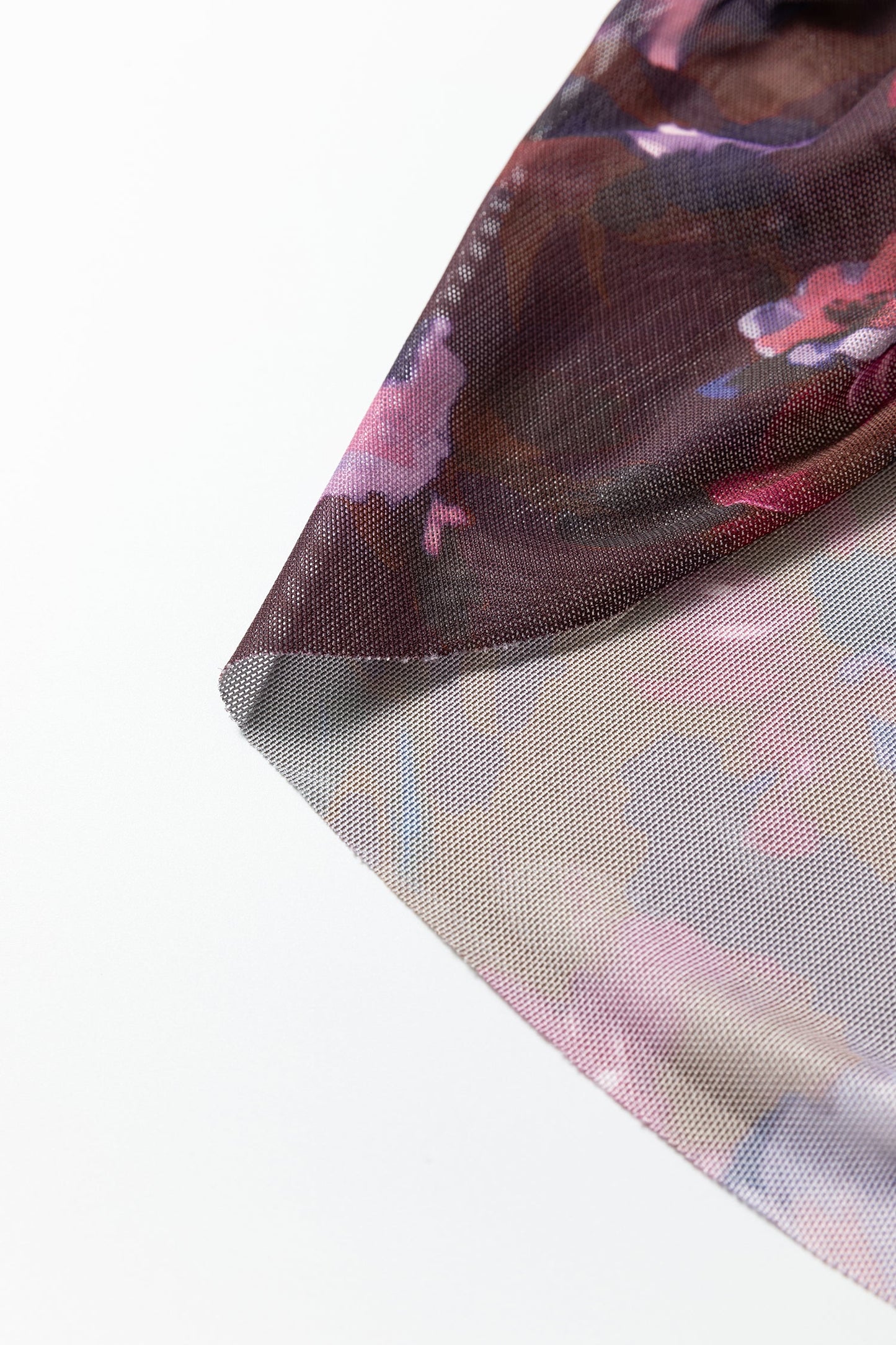 Floral Mesh Turtleneck Long Sleeve Ruched Top
