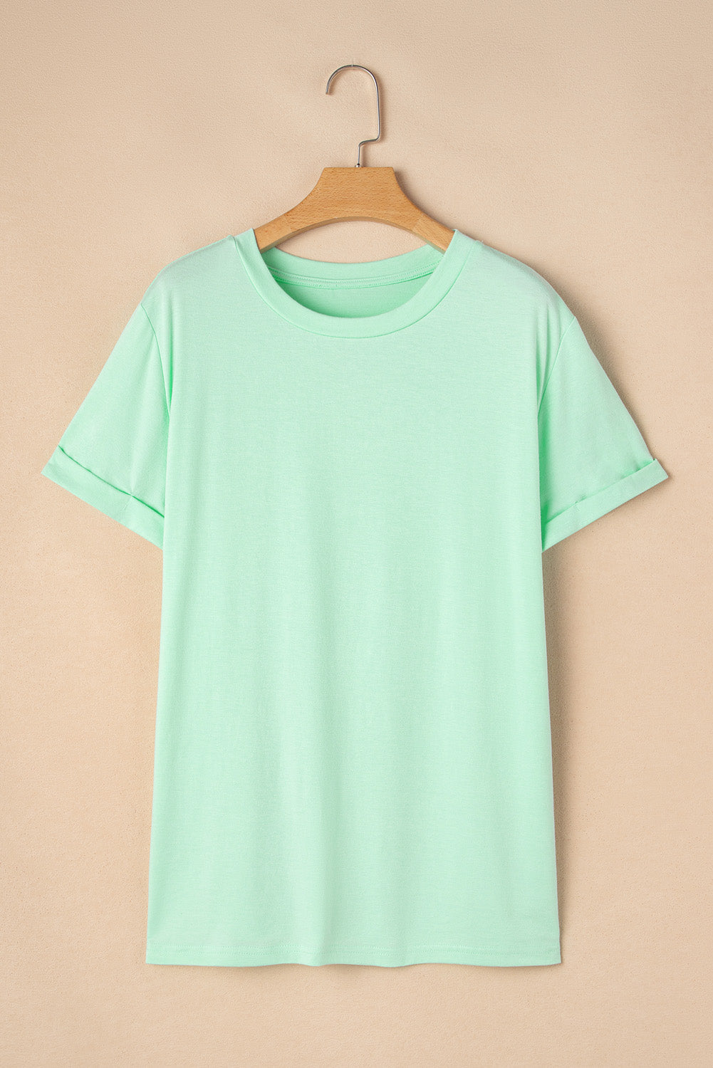 Plus Size Solid Rolled Short Sleeve T-Shirt
