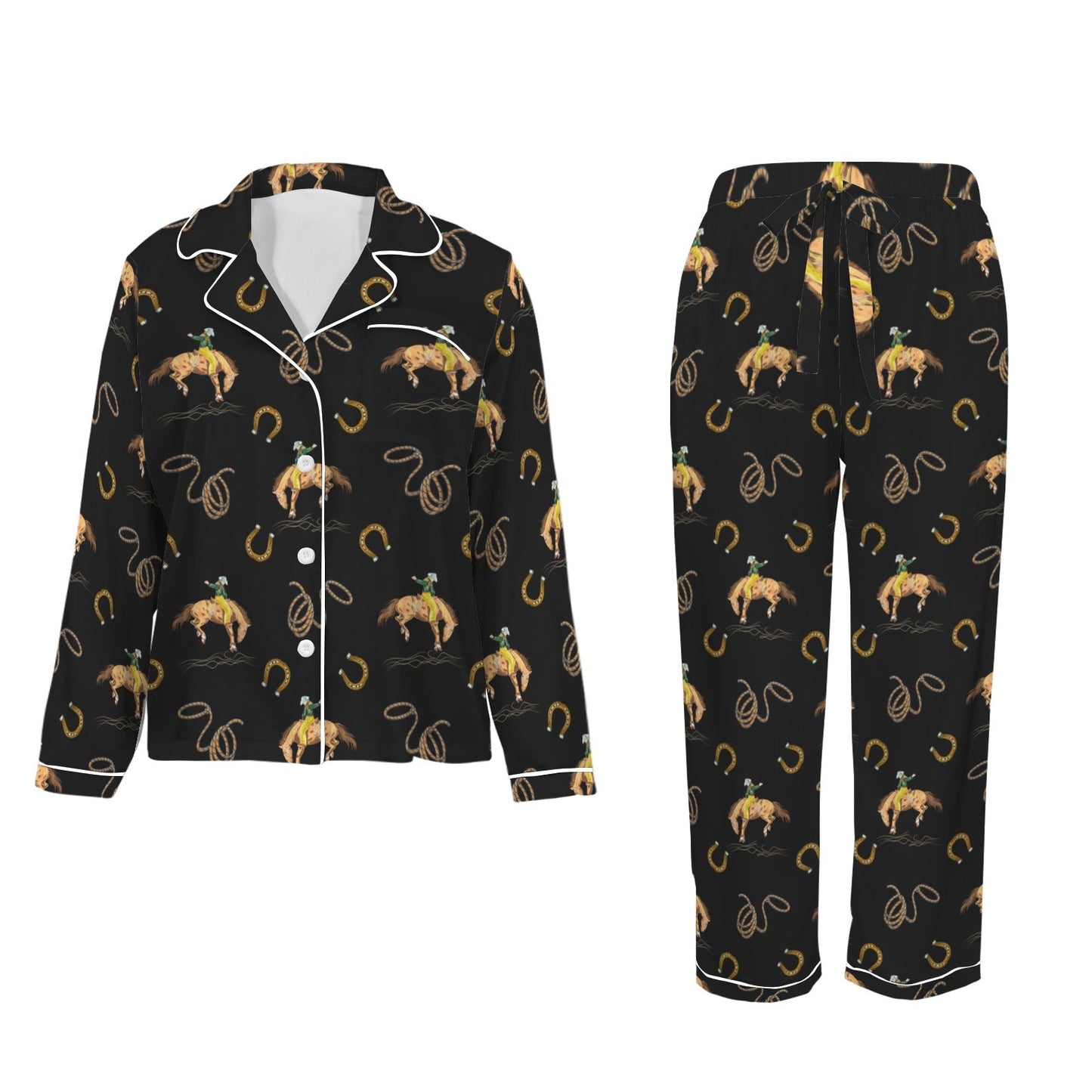 All Cowboy Western Satin Long Pajamas