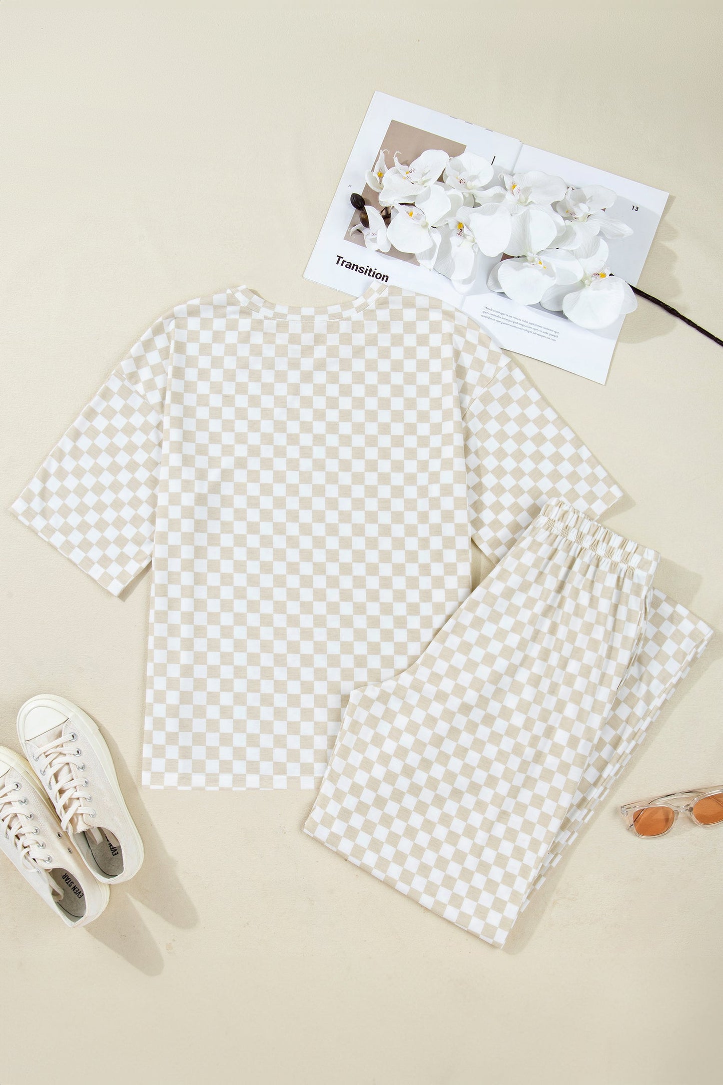 Checker Short Sleeve Tee & Pants Lounge Set