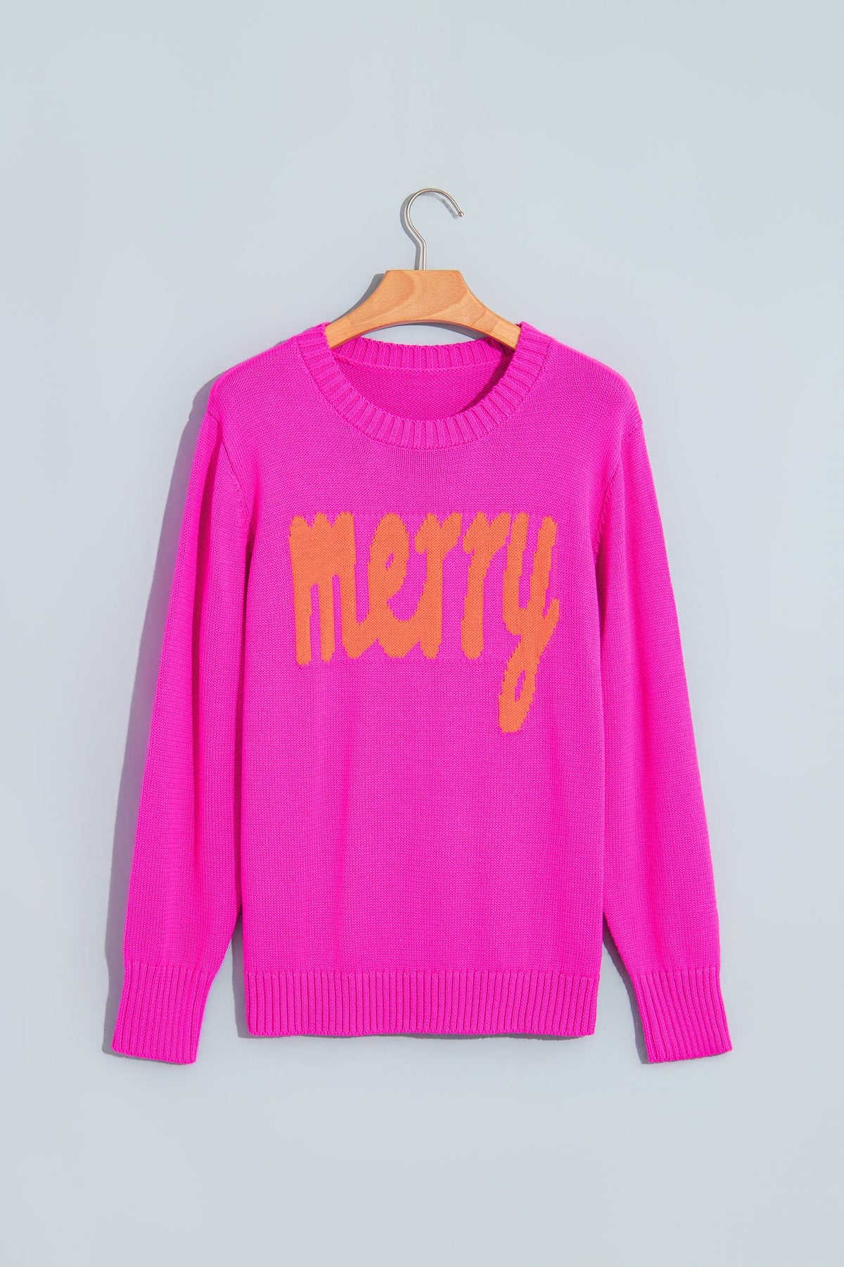 Christmas MERRY Letter Print Ribbed Trim Sweater