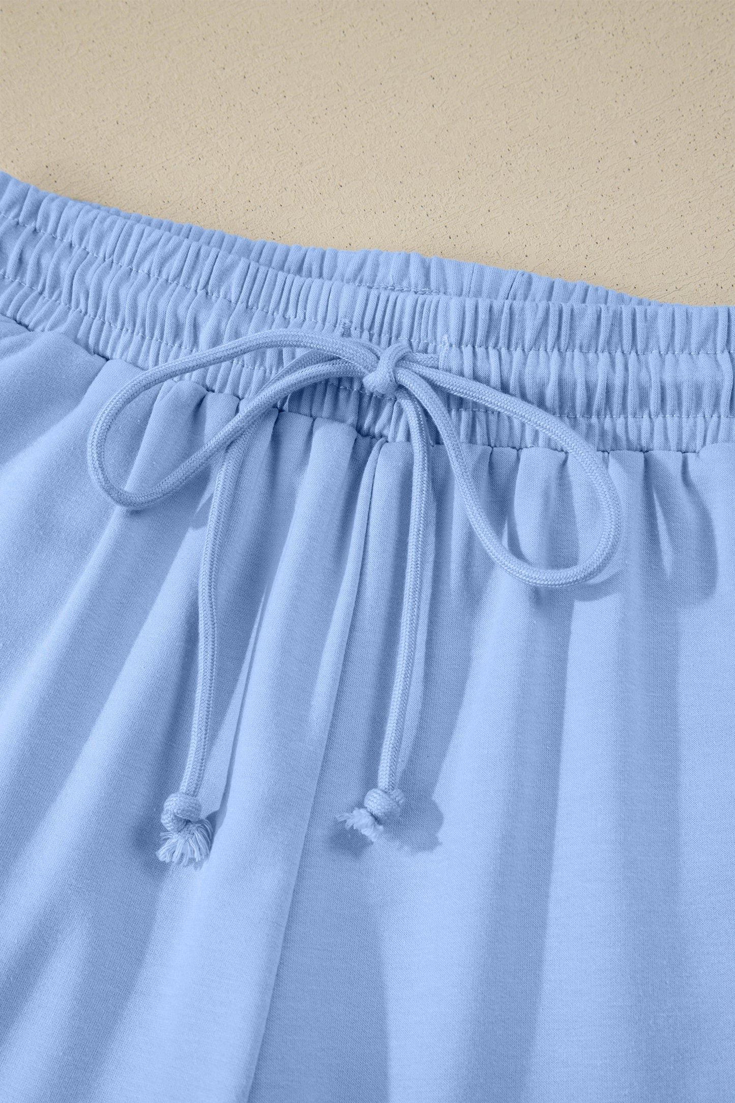 Solid Collared V-Neck Tee & Drawstring Shorts Set