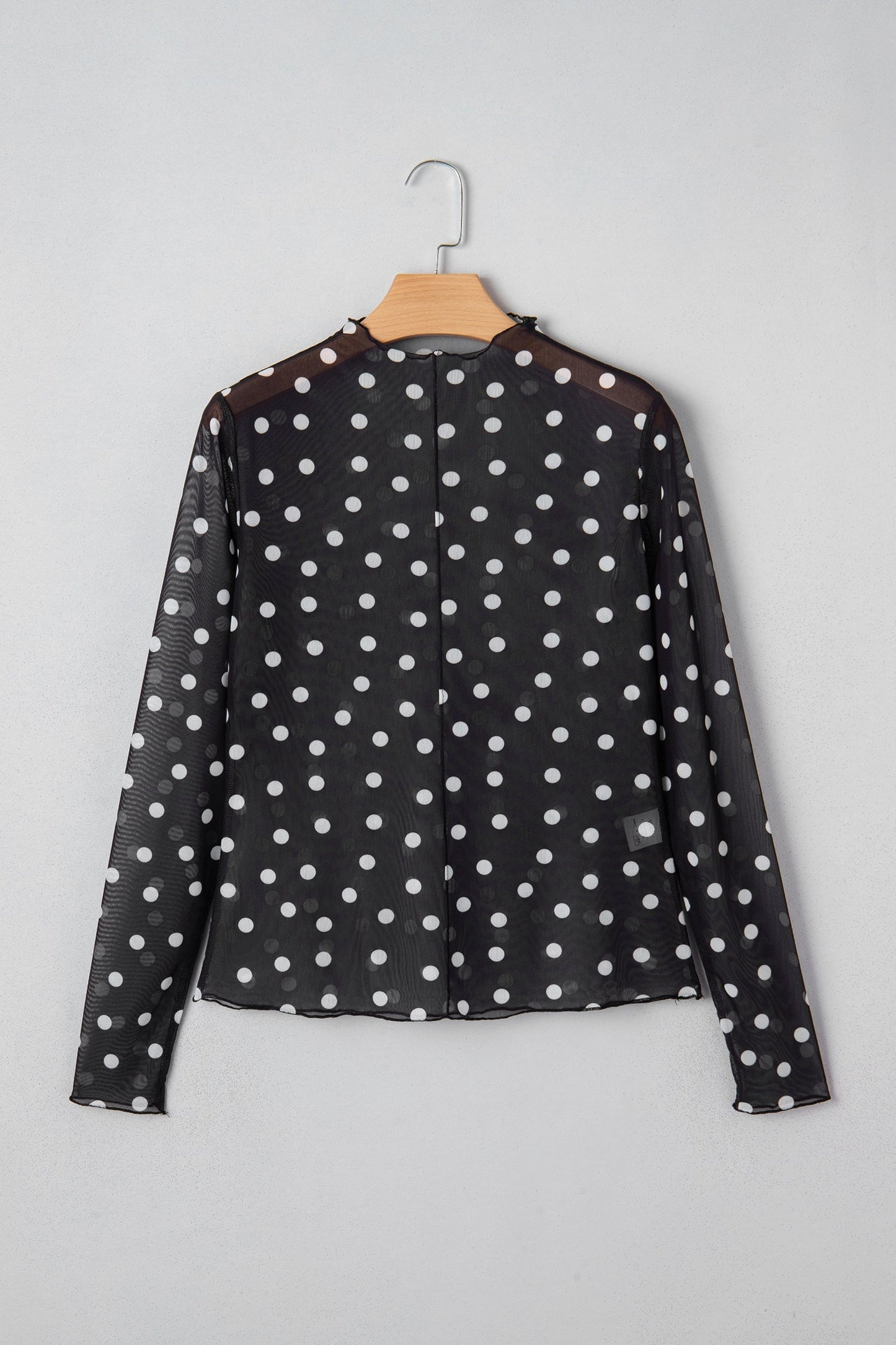 Polka Dot Bodycon Mock Neck Mesh Top