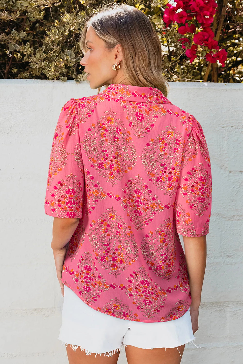 Floral Wide Short Sleeve Loose Shirt