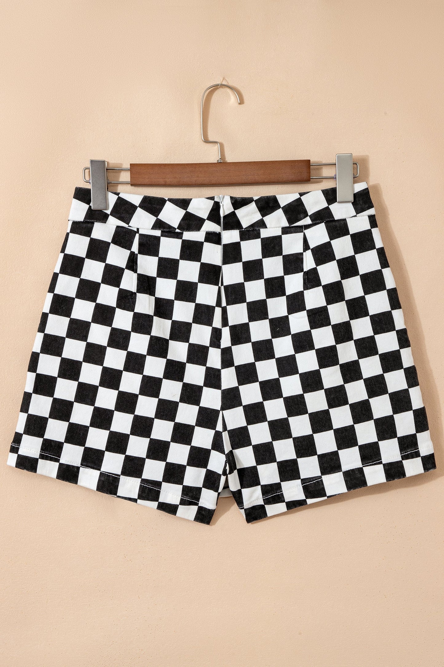 Checker Denim Overlap Detail Summer Shorts