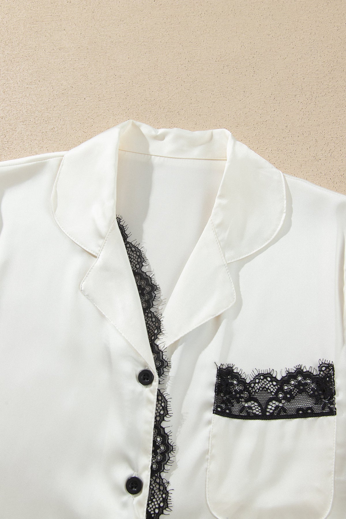 Lace Contrast Trim Top & Pants Pajama Set