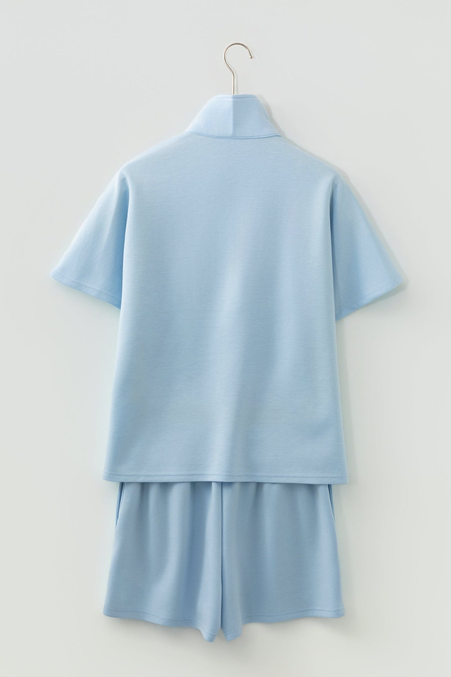 Solid Half Zip Sweatshirt and Shorts Set