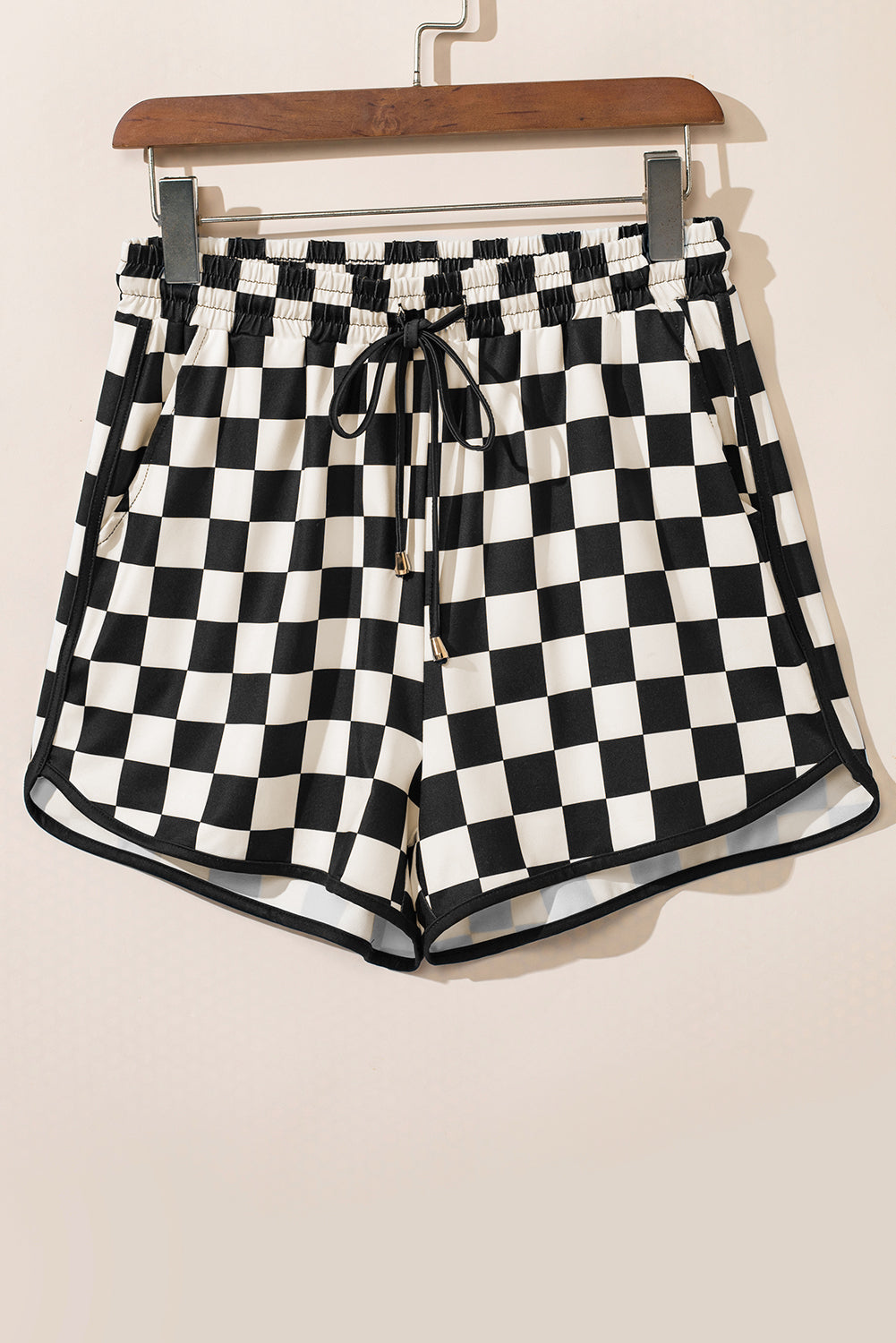 Checker Drawstring Elastic Waist Shorts