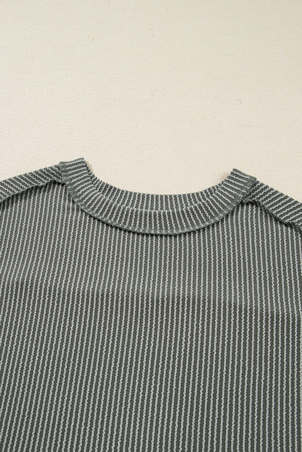 Solid Corded Knit Reverse Seam Long Sleeve Top