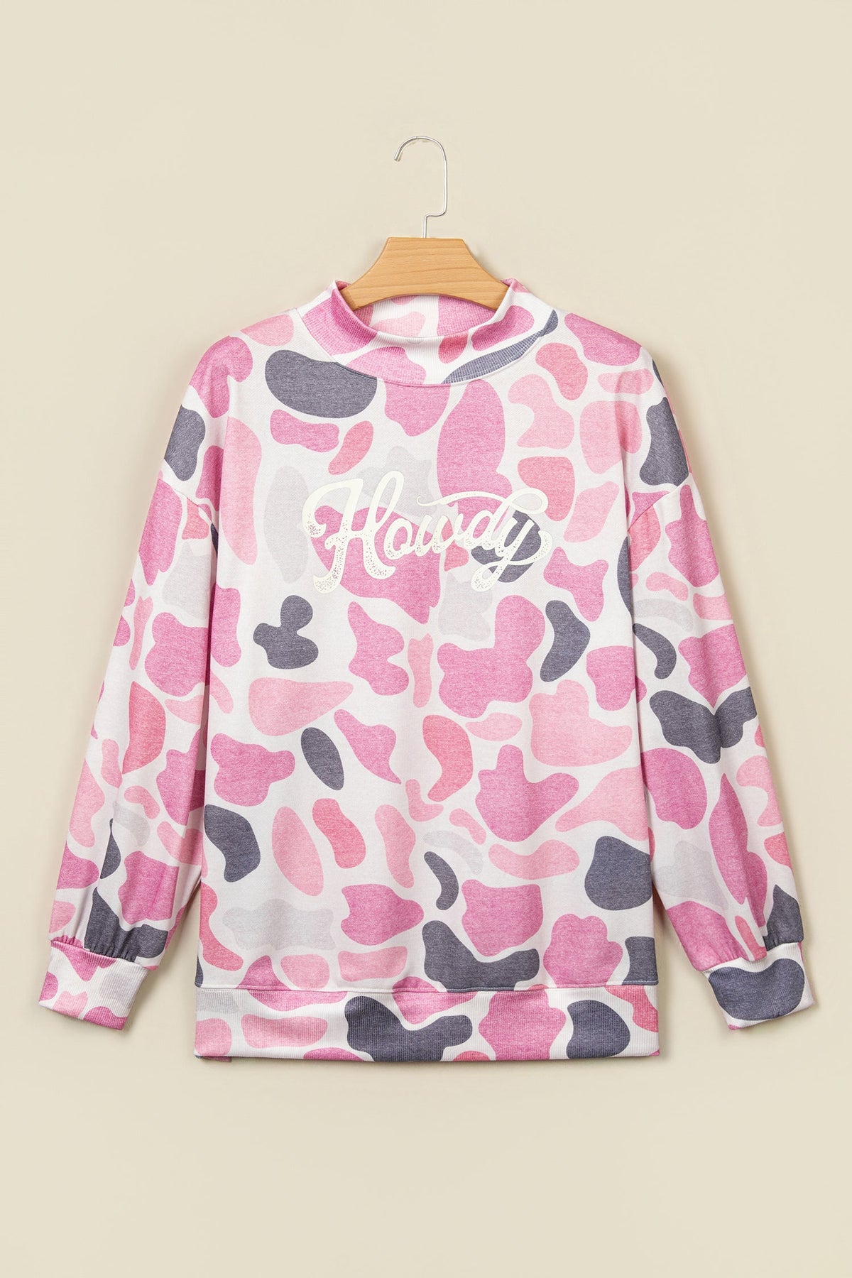 Western Camo Howdy Graphic Mock Neck Sweatshirt