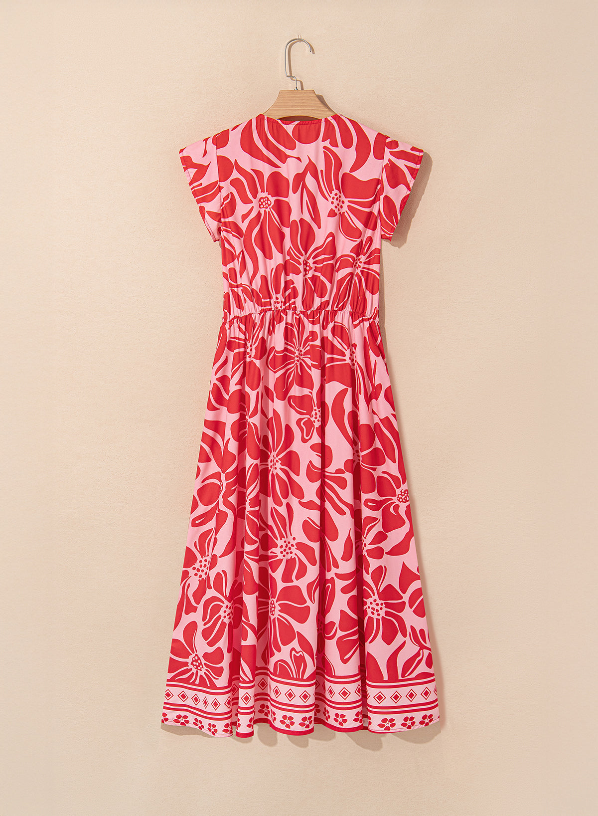 Floral Boho Short Sleeve V-Neck Buttoned Long Dress