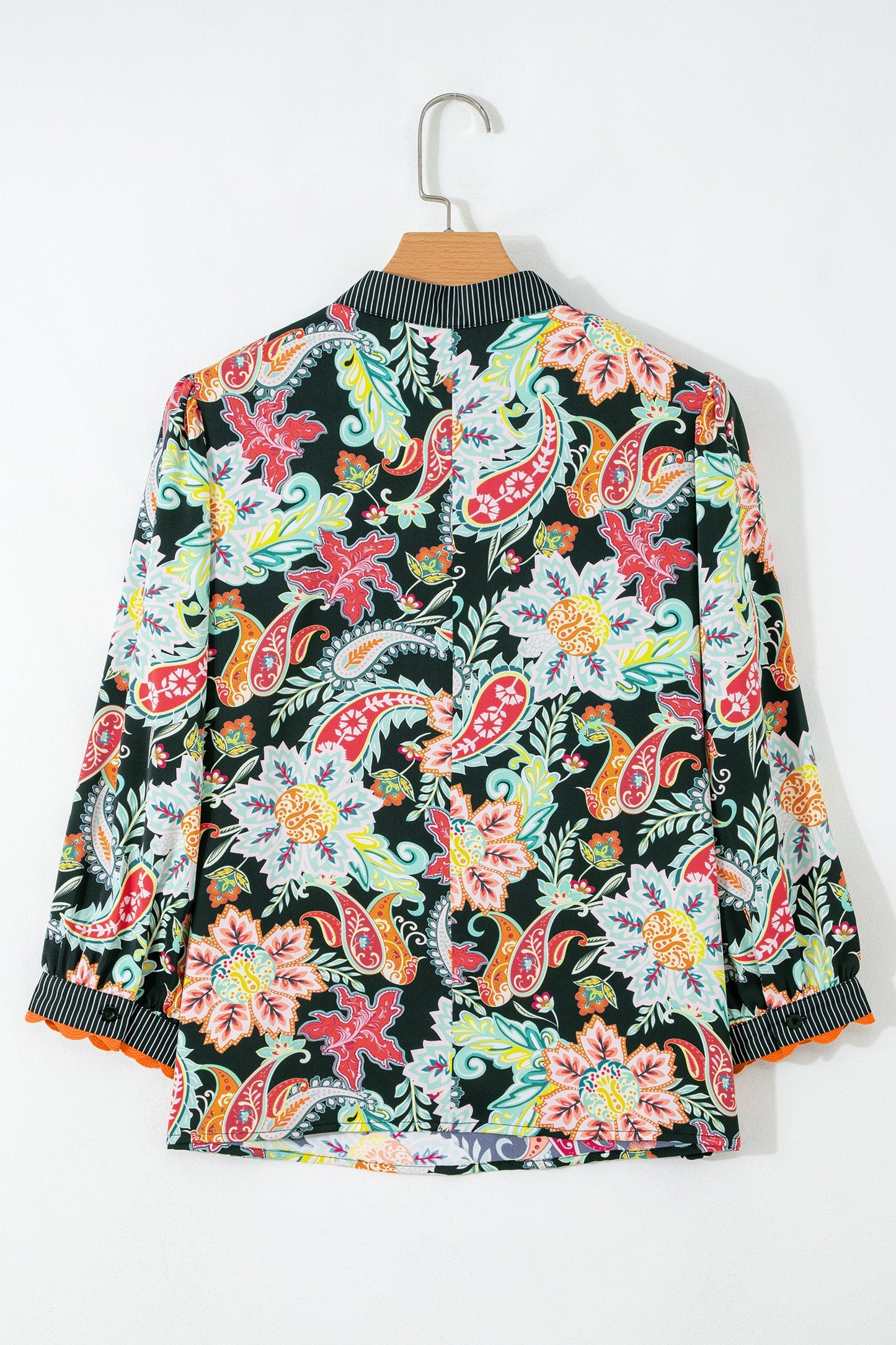 Floral Stripe Patchwork Ricrac Trim Blouse
