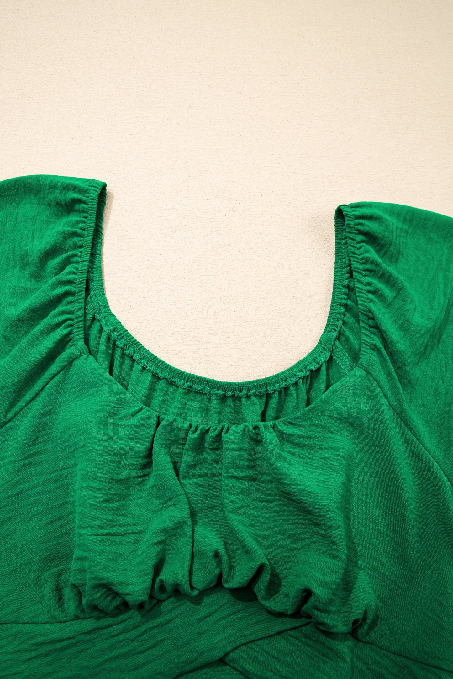 Solid Ruched Cross Waist Tied Back Peplum Top