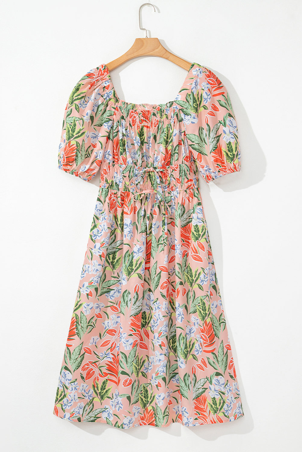 Floral Smocked Bust Bubble Sleeve Maxi Dress