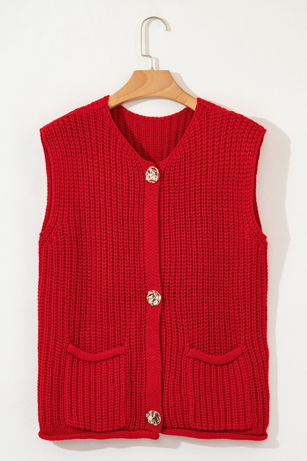 Solid Textured Buttoned Sweater Vest