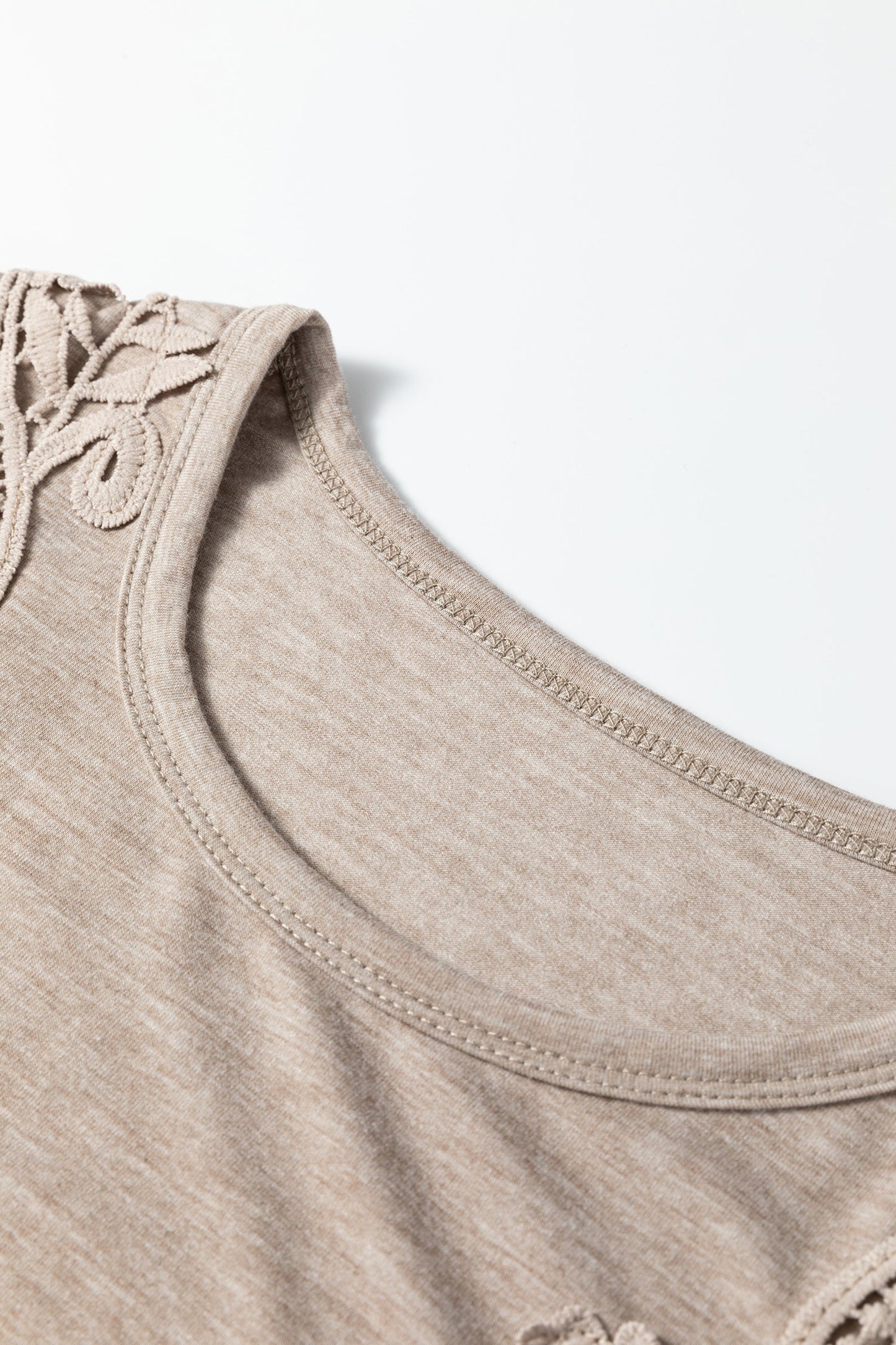 Solid Lace Patch Round Neck Tee