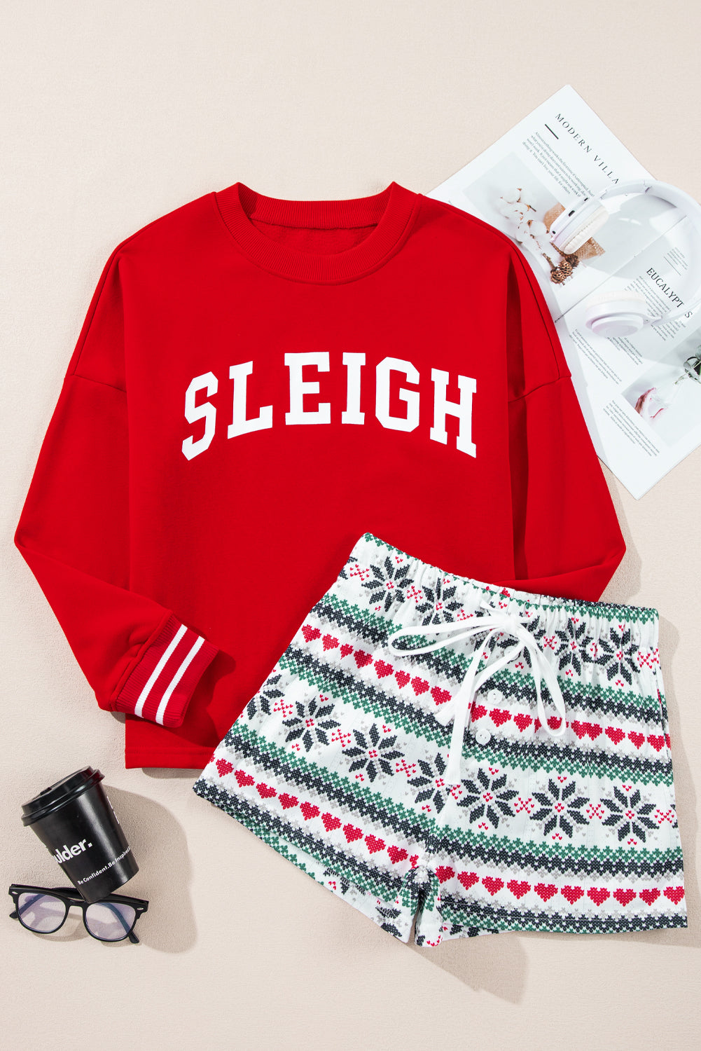 Christmas SLEIGH Top and  Snowflake Shorts Set