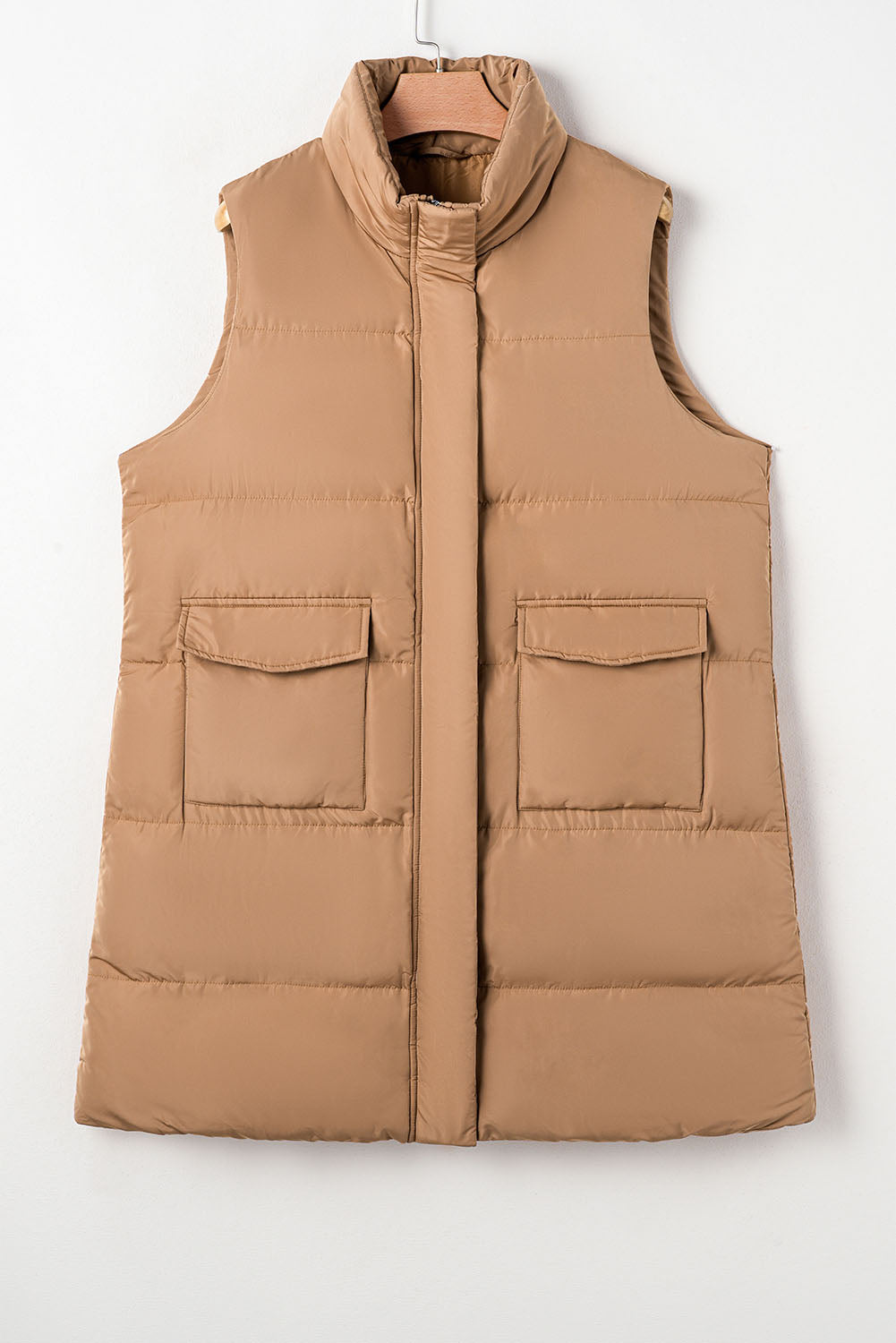 Solid Zip-Up Pocketed Puffer Vest