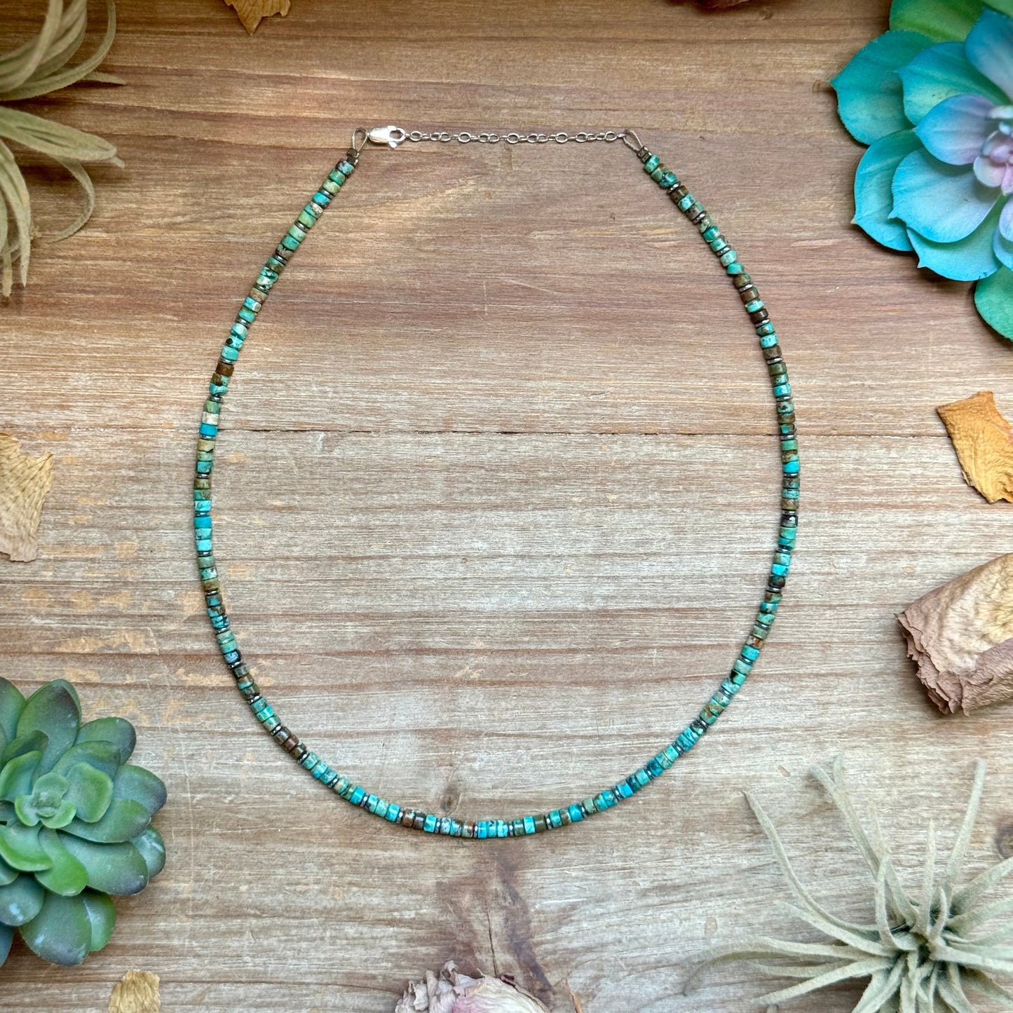 Turquoise Heishi & Hematite Necklace – 18"