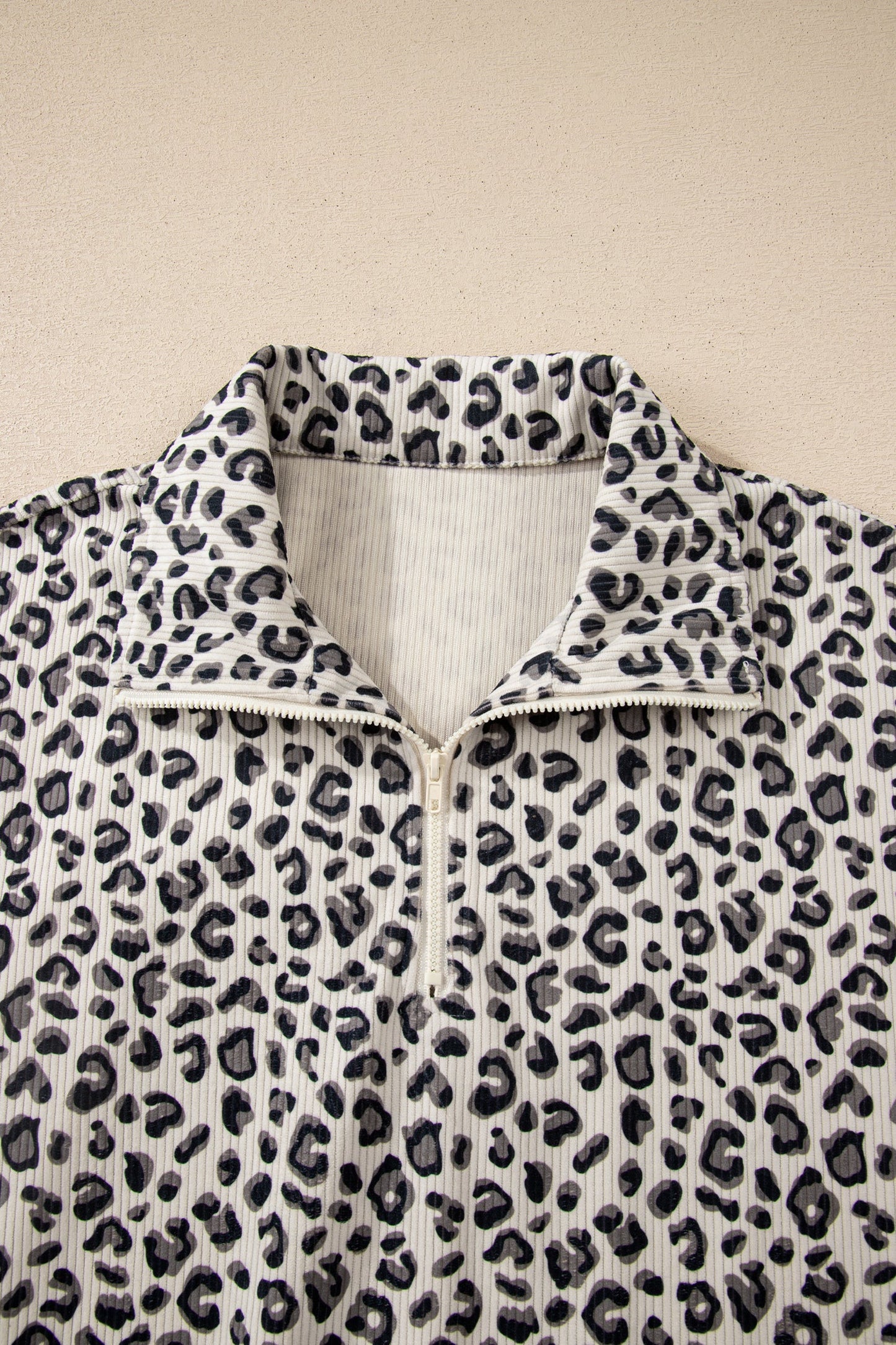 Leopard Corduroy Quarter-Zip Sweatshirt