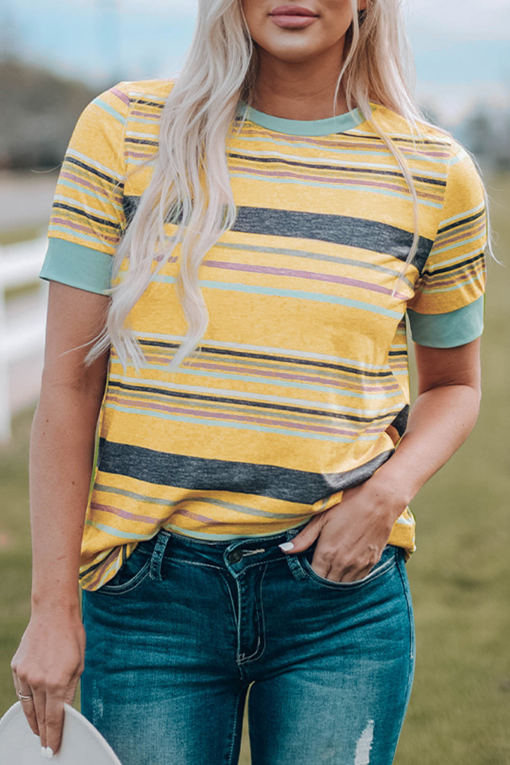 Stripe Short Sleeve Crew Neck T-Shirt